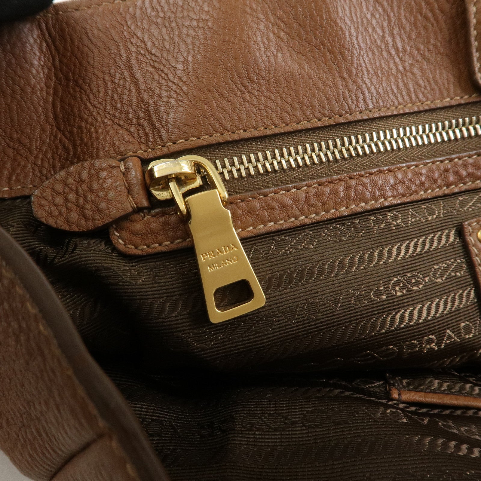 PRADA VITELLO Leather 2Way Bag Hand Bag Shoulder Bag Camel