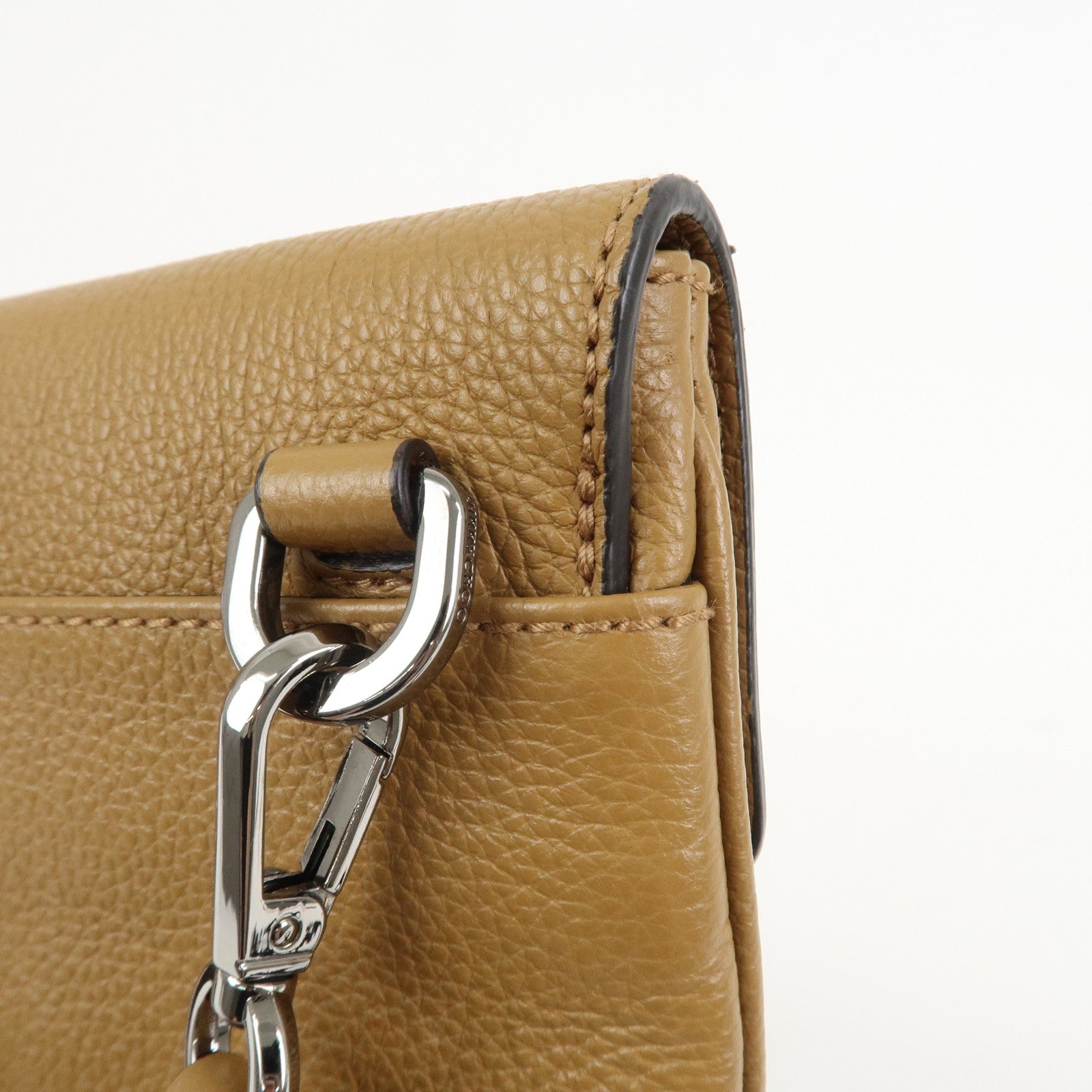 JIMMY CHOO Leather KIMI MESSANGER Studs Shoulder Bag Brown