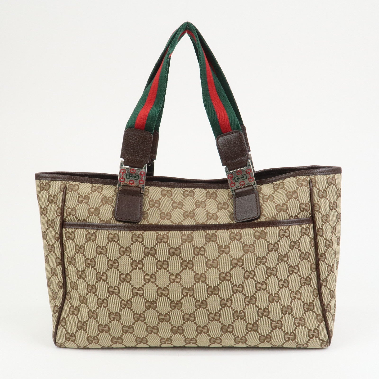 GUCCI Sherry GG Canvas Leather Tote Bag Shoulder Bag Brown 145758