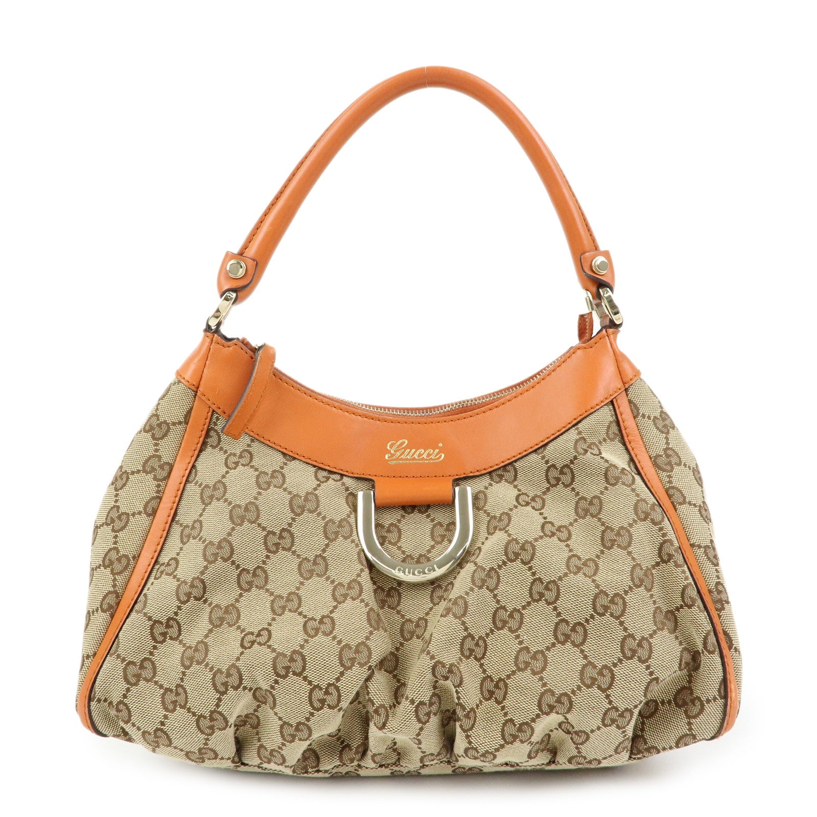 GUCCI Abbey GG Canvas Leather Shoulder Bag Beige Orange 190525
