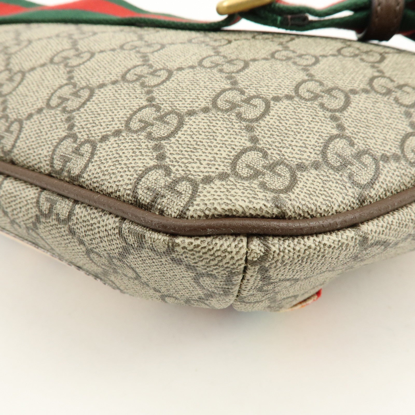 GUCCI Sherry GG Supreme Canvas Leather Waist Bag Gray Brown 529711