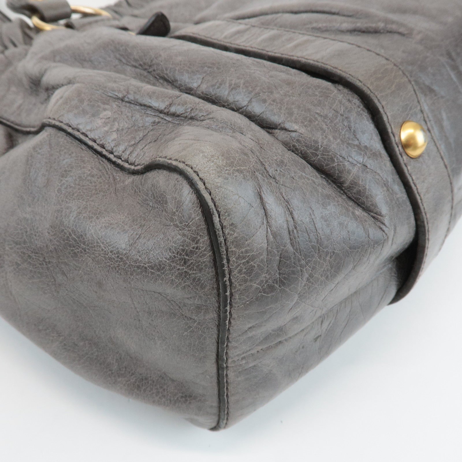 MIU MIU Leather 2Way Shoulder Bag Hand Bag Gray RT0383 Used