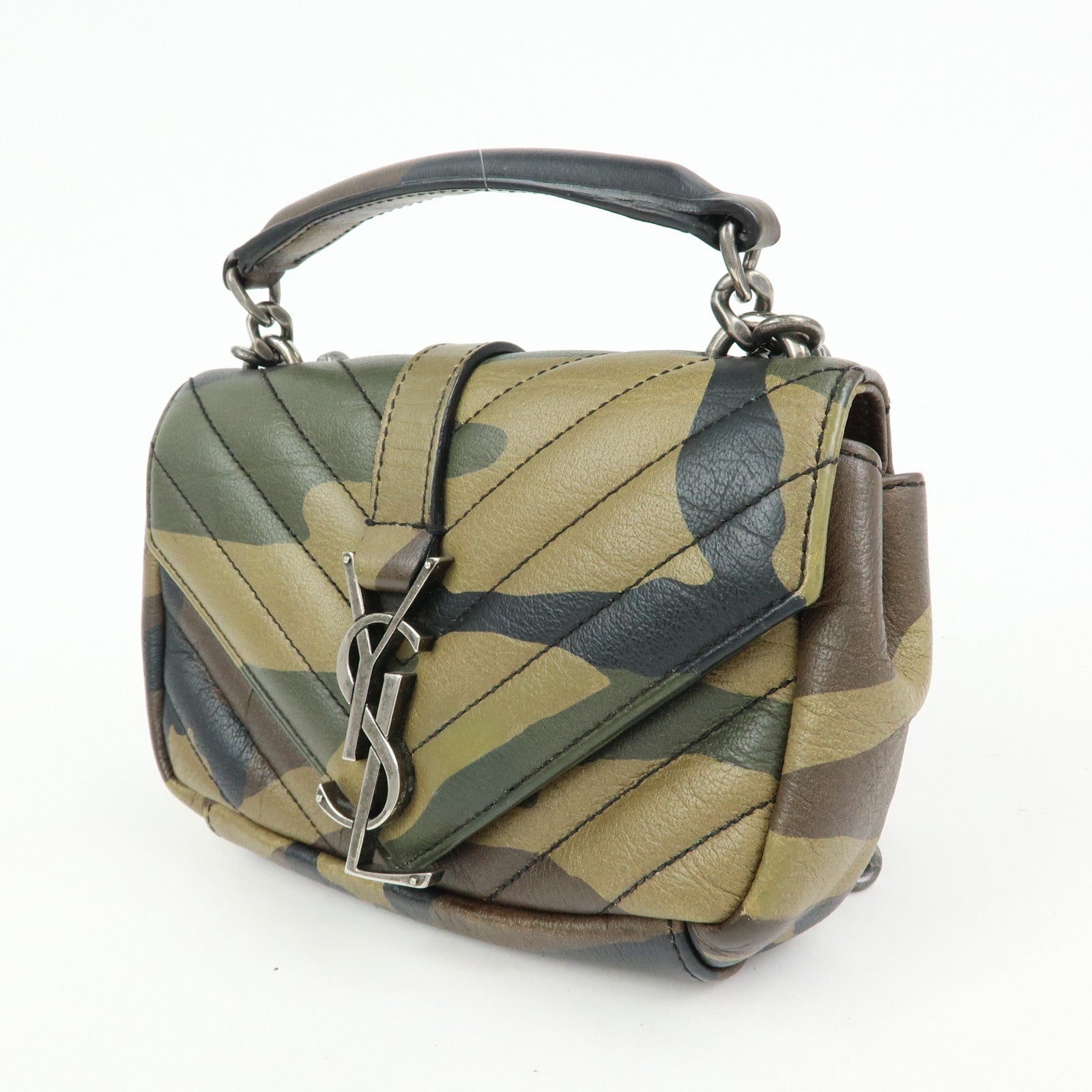 SAINT LAURENT PARIS College Mini Chain Shoulder Hand Bag Camouflage