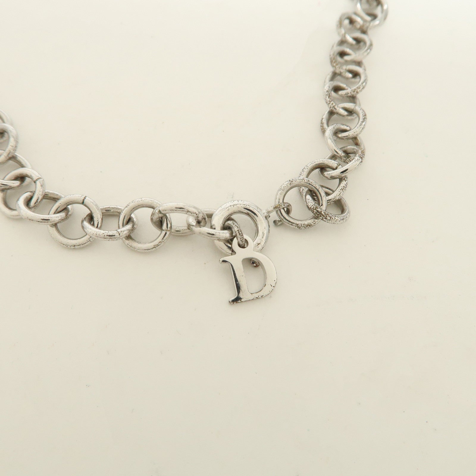 Christian Dior Logo Heart Lock & Key Pendant Metal Necklace Silver
