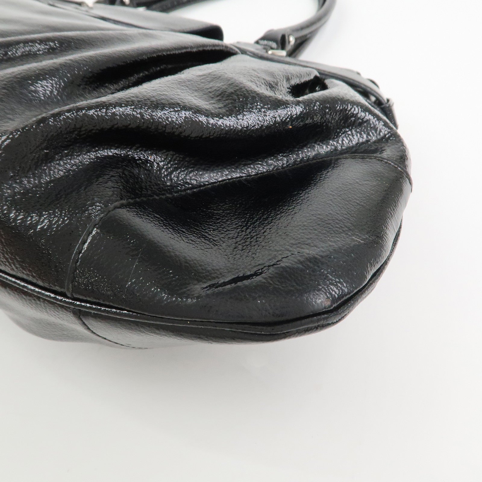 Ferragamo Gancini Patent Leather Hand Bag Shoulder Bag Black