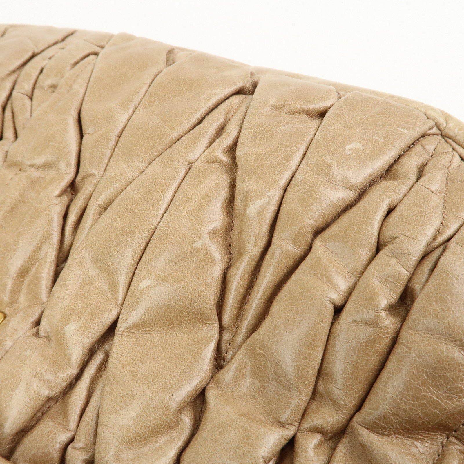 MIU MIU Matelasse Leather Hand Bag Light Brown RR1300