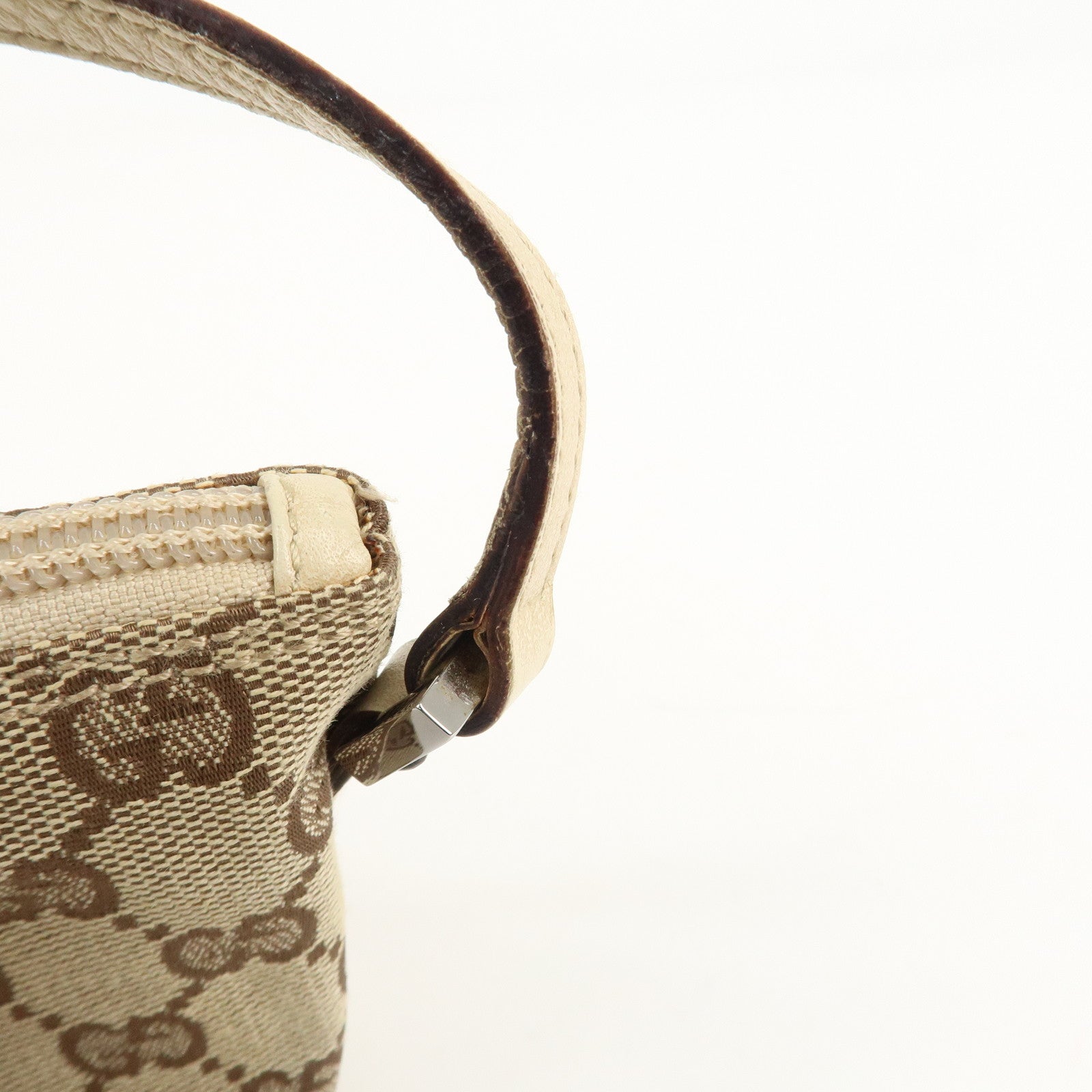 GUCCI Boat Bag GG Canvas Leather Hand Bag Pouch Beige Brown 07198