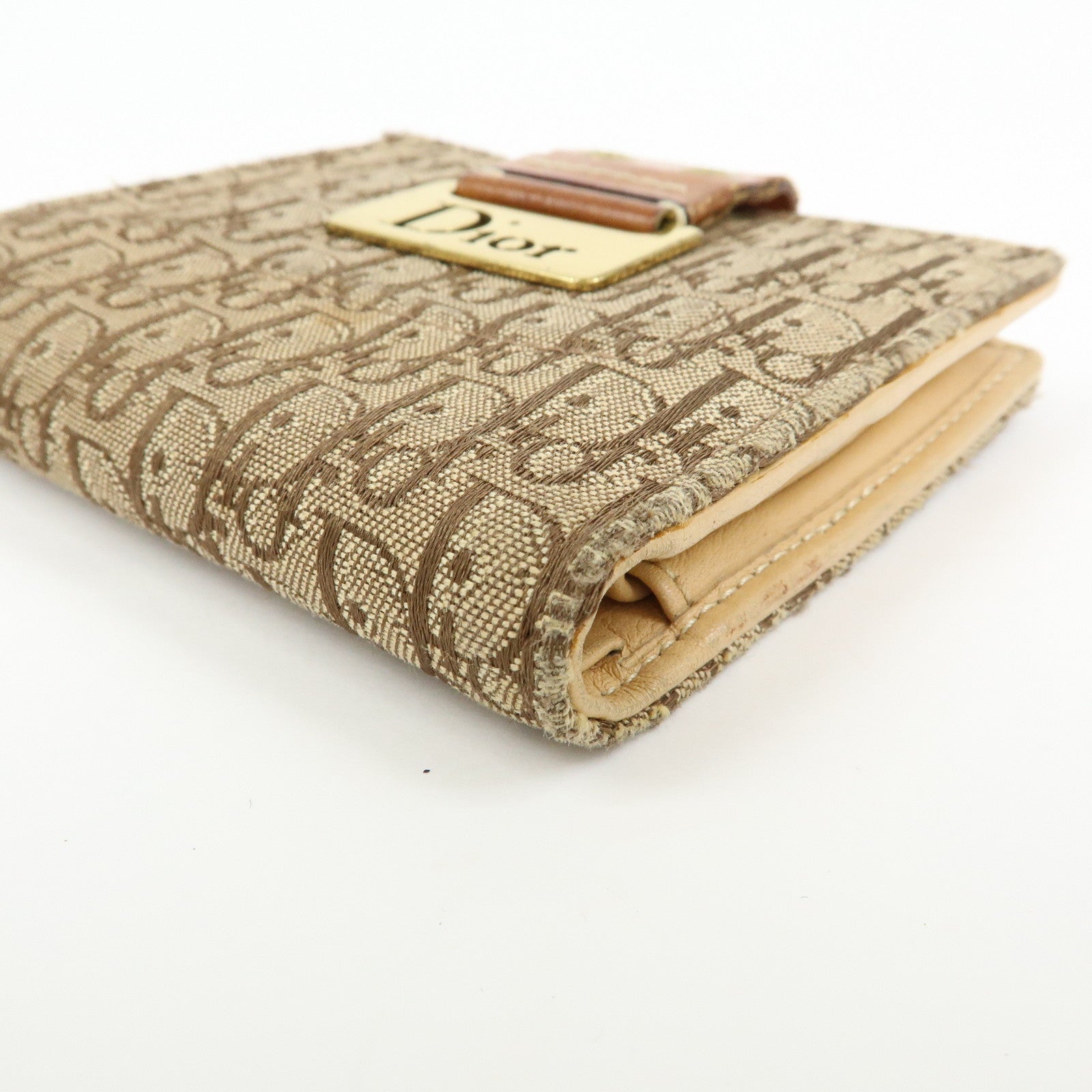 Christian Dior Trotter Canvas Leather Bi-fold Compact Wallet Beige