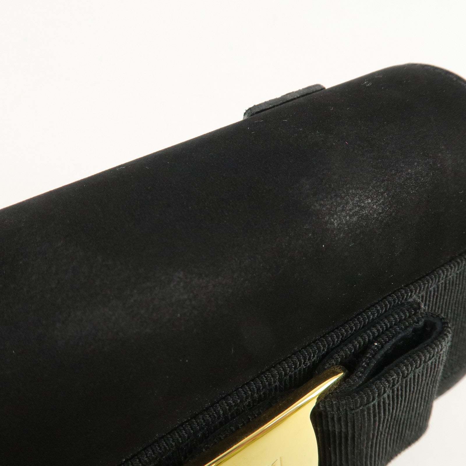 Ferragamo Vara Ribbon Suede Mini Chain Shoulder Bag Hand Bag Black Used