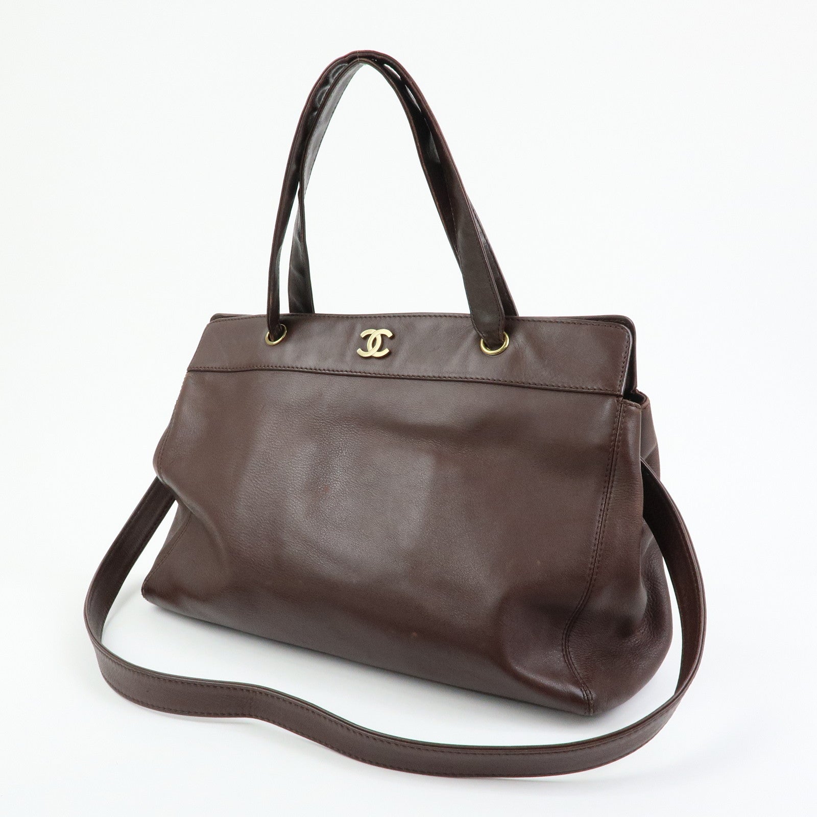 CHANEL COCO Mark Calf Leather 2WAY Bag Tote Bag Brown
