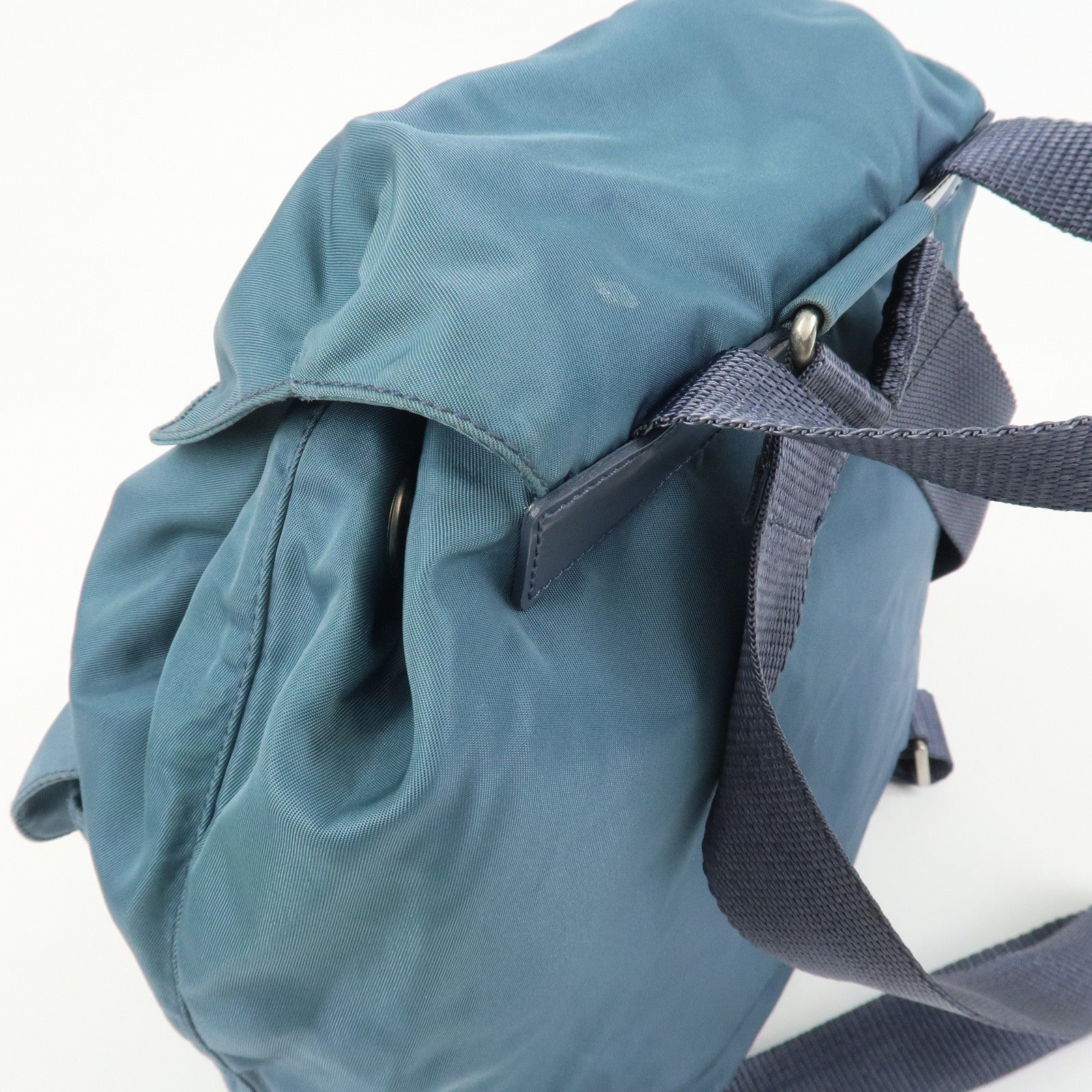 PRADA Triangle Logo Nylon Leather Backpack Rucksack Blue B6677F