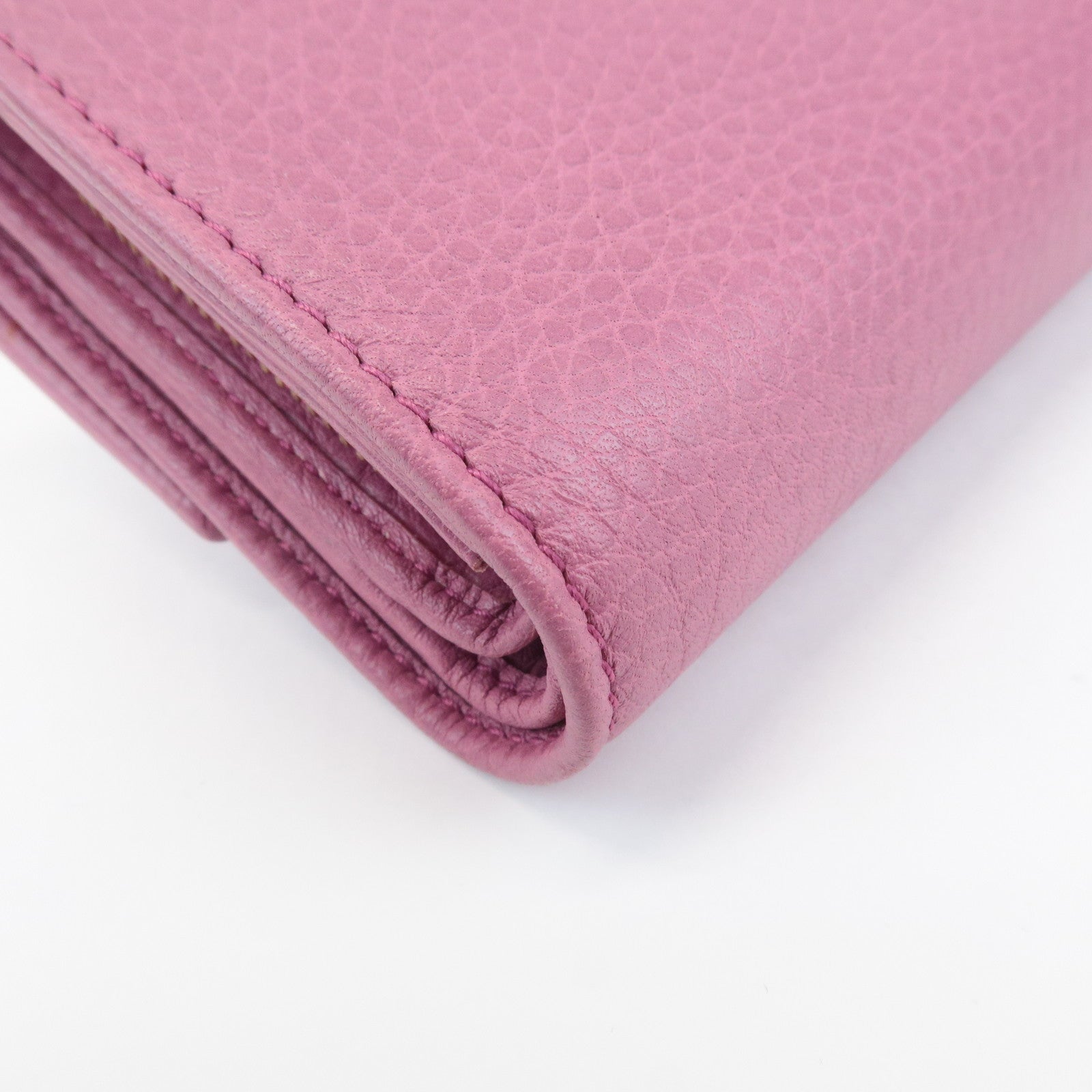 GUCCI Bamboo Leather Tri- Fold Wallet Pink 257017 Used