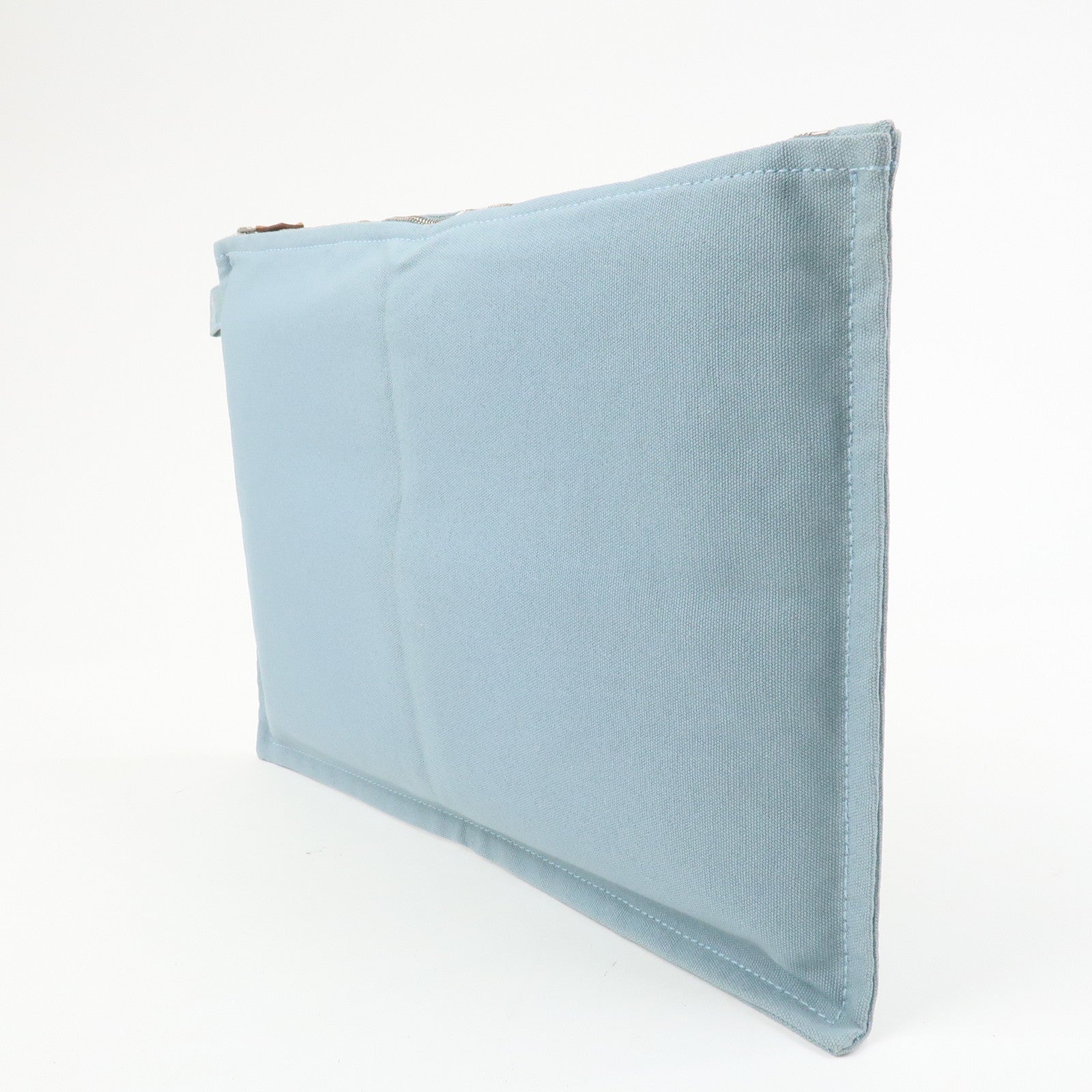 HERMES Bora Bora GM Cotton Leather Pouch Light Blue