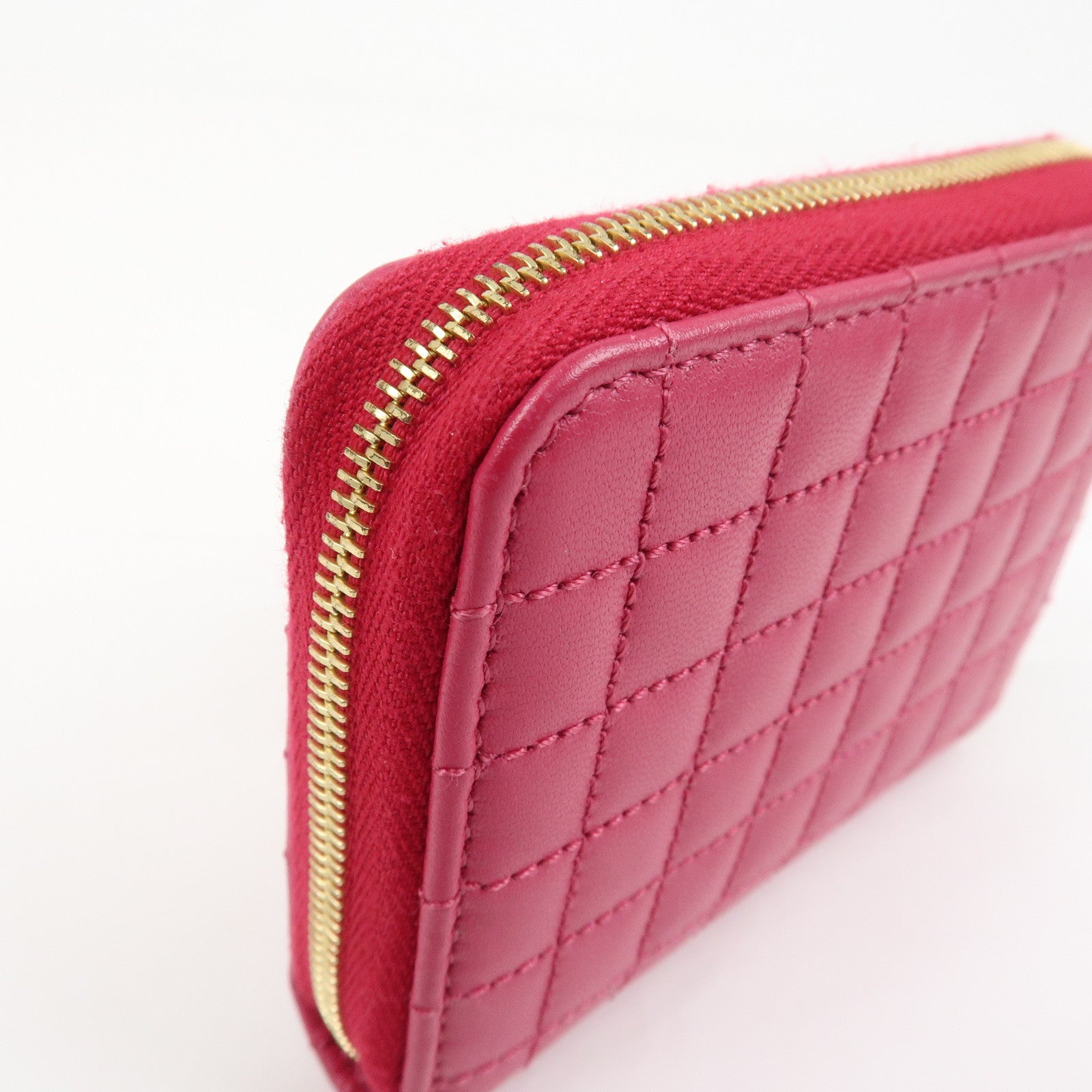 CELINE Logo Leather Coin Case Coin Purse Pink