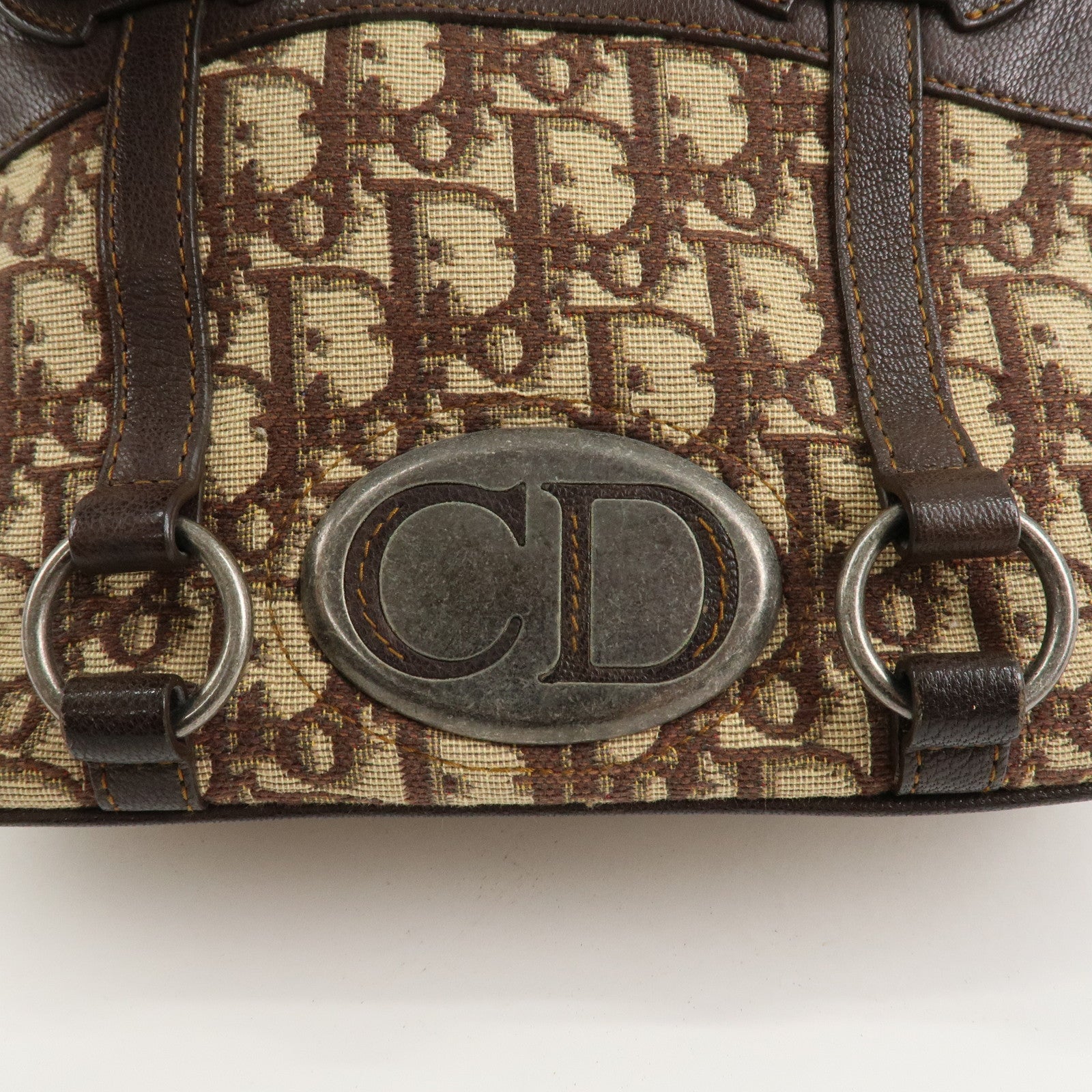 Christian Dior Trotter Canvas Leather Hand Bag Beige Brown