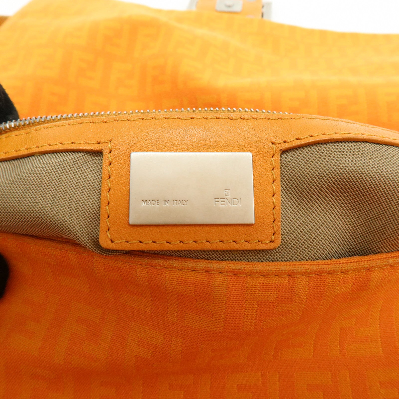 FENDI Mamma Baguette Zucchino Canvas Leather Shoulder Bag 8BR001