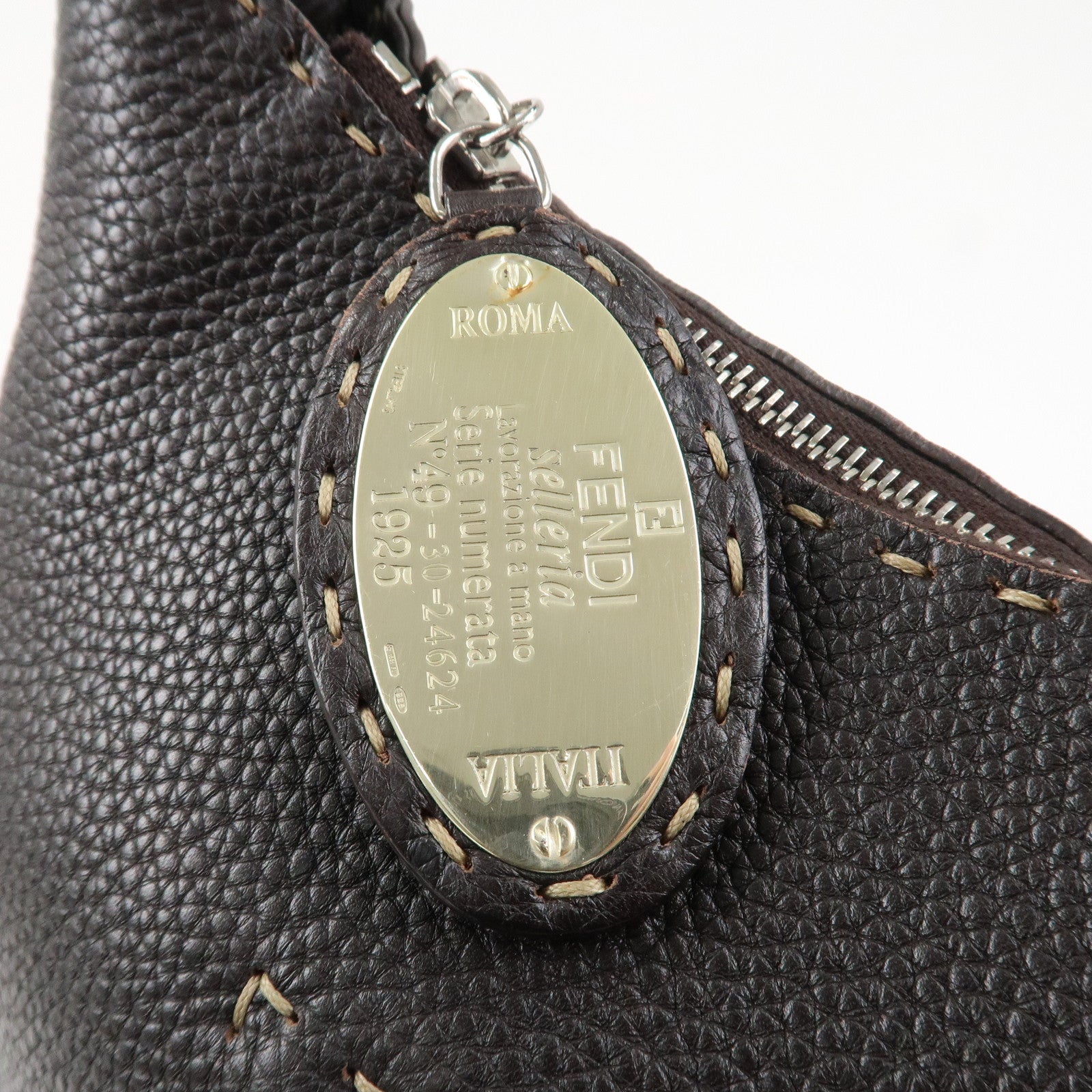 FENDI Selleria Leather Shoulder Bag Hand Bag Brown 8BR582 Used