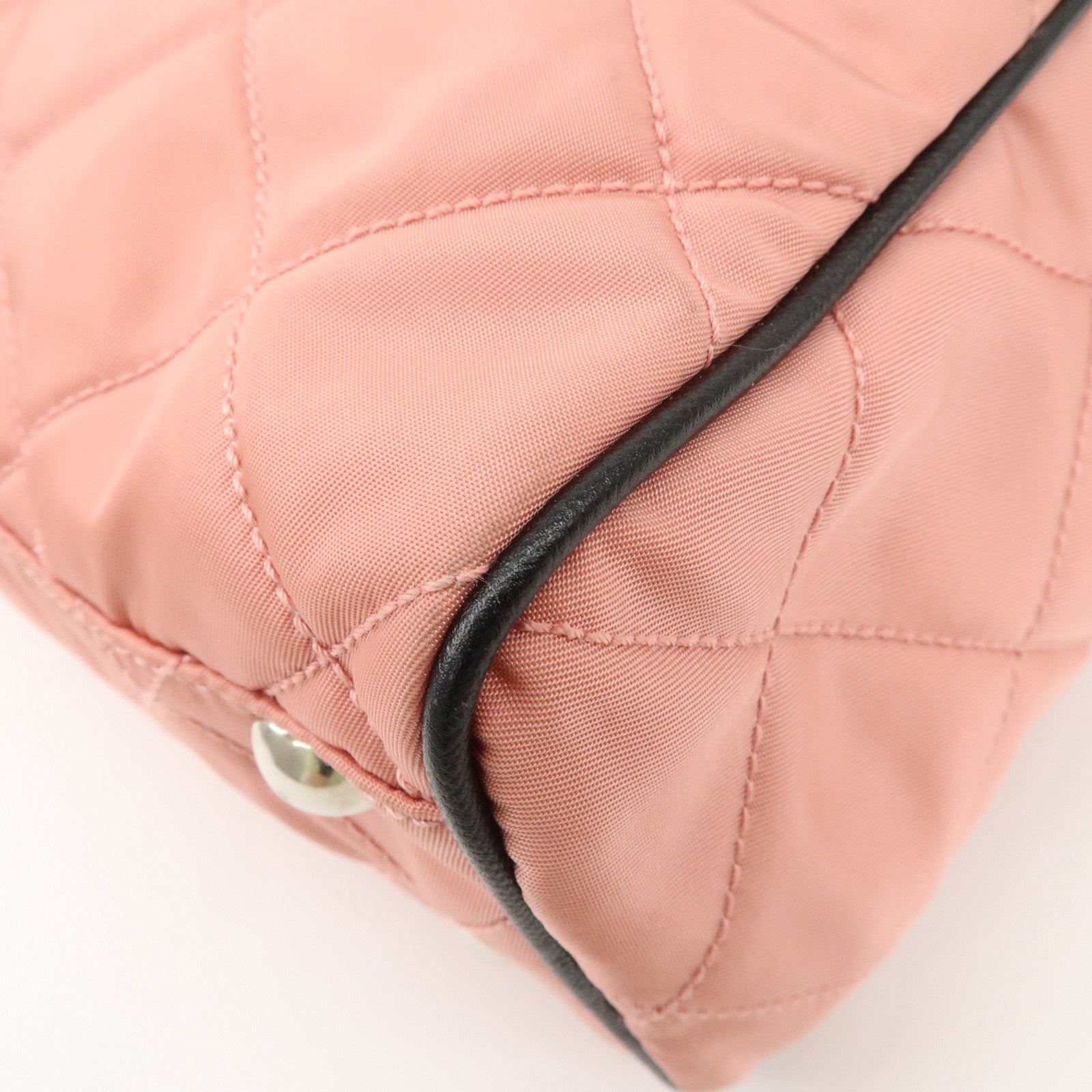 PRADA Triangle Logo Leather Nylon Shoulder Bag Tote Bag Pink BR2236 Used