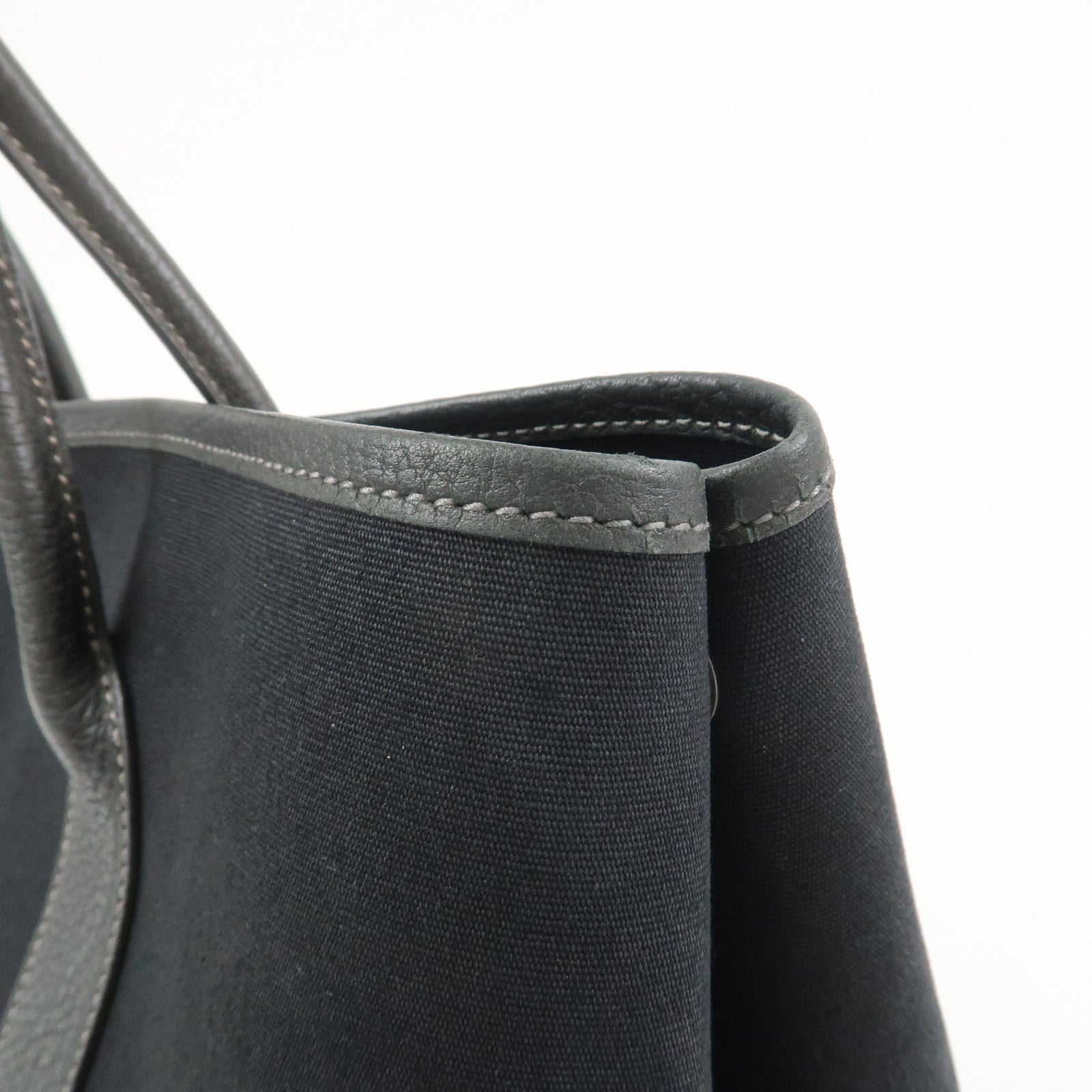 HERMES Garden Party PM Canvas Leather □K Stamped Tote Bag Black