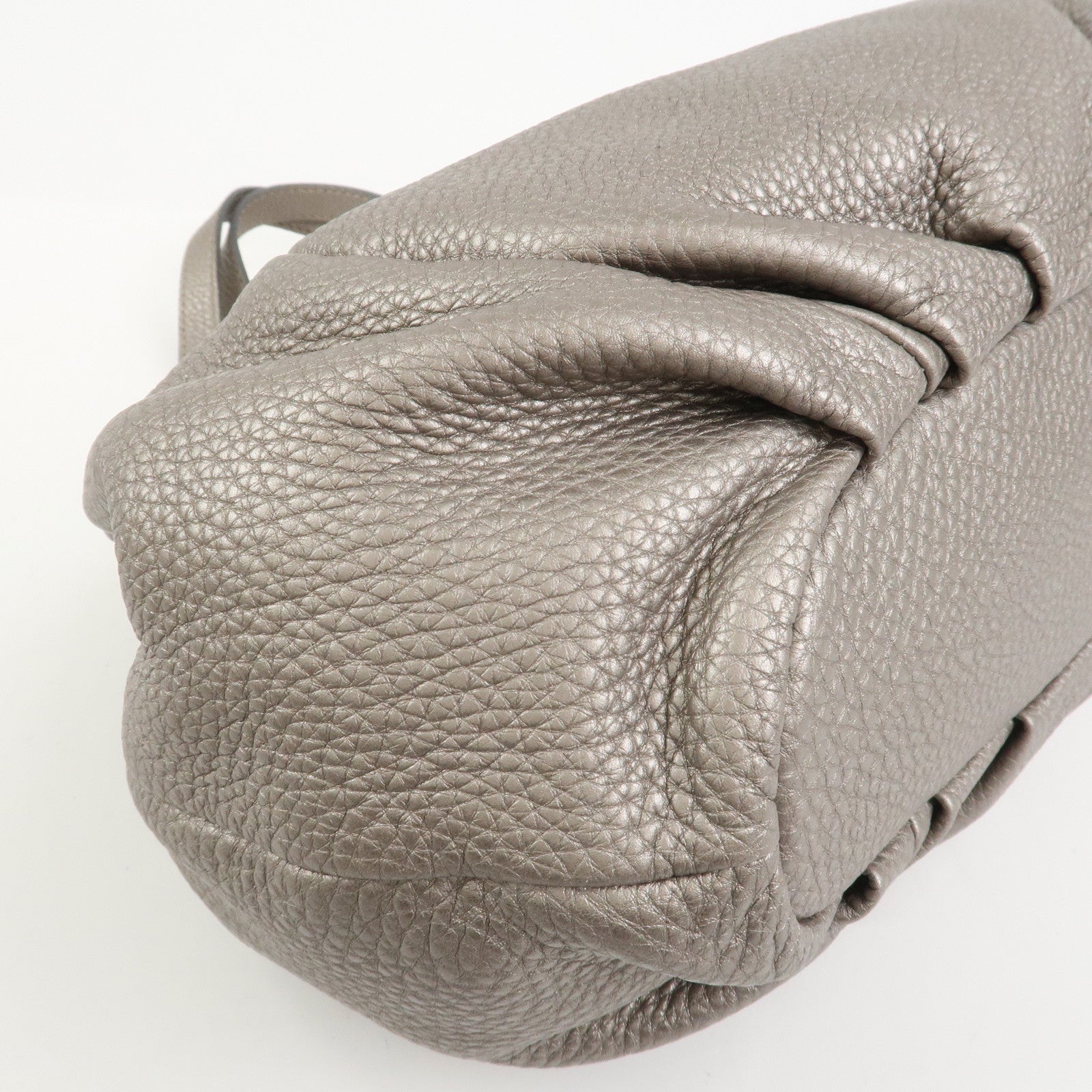 FENDI Selleria Leather Hand Bag Shoulder Bag Silver 8BR595