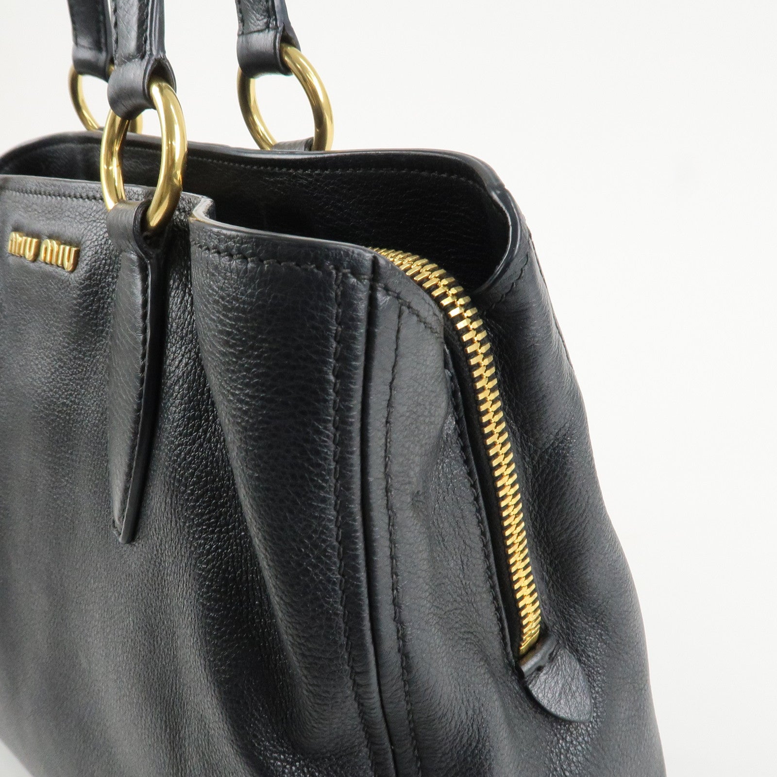 MIU MIU Logo Leather 2Way Bag Tote Bag Shoulder Bag Black RR1901 Used