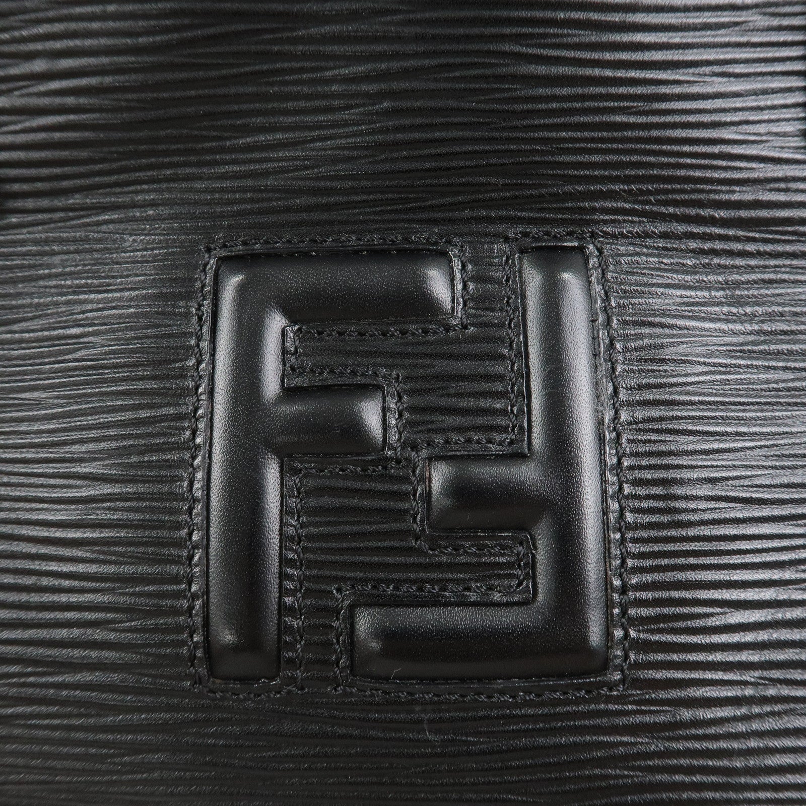 FENDI Logo Leather Tote Bag Hand Bag Shoulder Bag Black