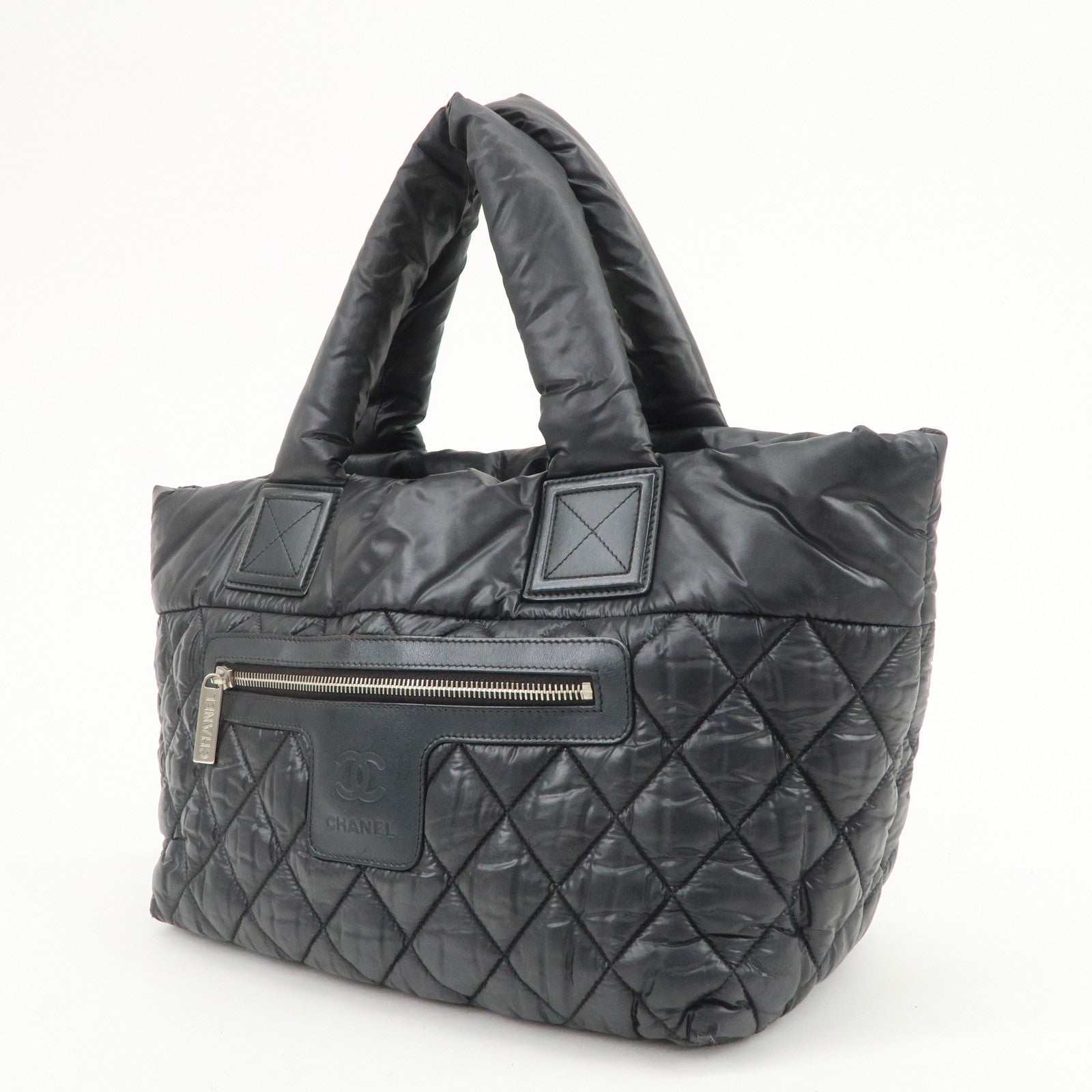 CHANEL COCO Cocoon PM Nylon Leather Tote Bag Hand Bag Black A48610