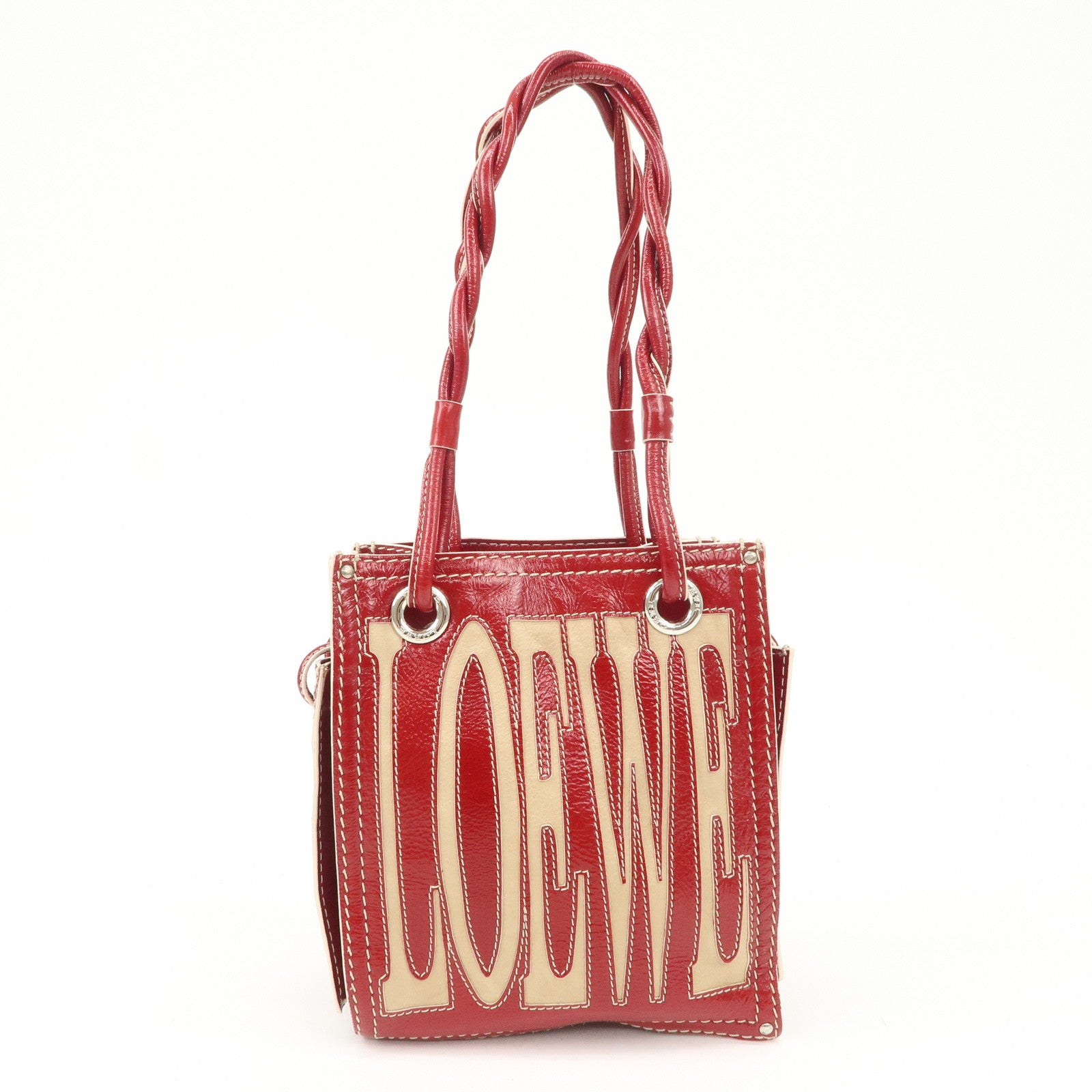 LOEWE Anagram Leather Hand Bag Shoulder Bag Red Used