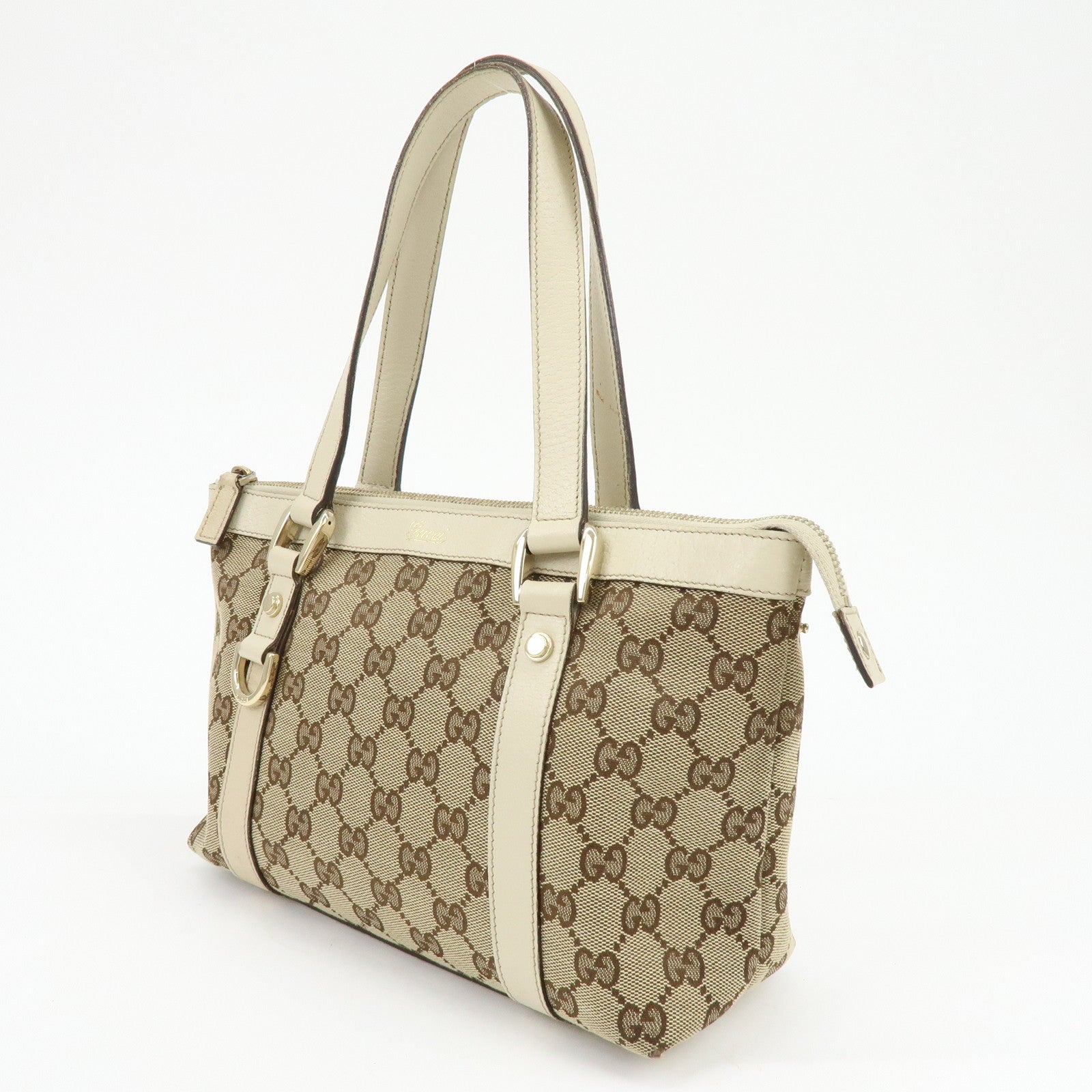 GUCCI Abbey GG Canvas Leather Tote Bag Hand Bag Beige Ivory 141471