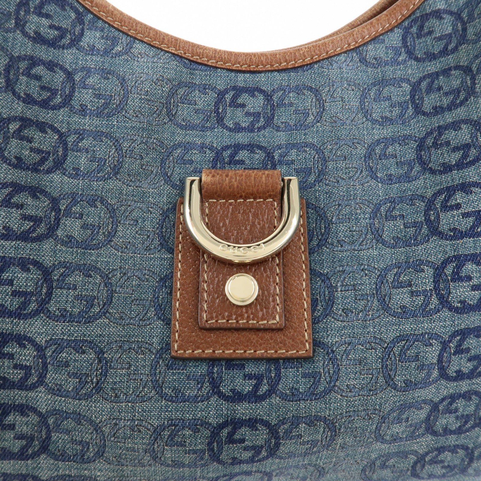 GUCCI Abbey GG Denim Canvas Leather Shoulder Bag Hand Bag 130738