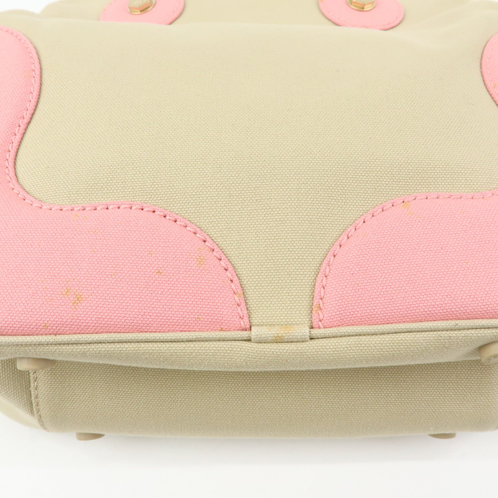CHANEL Marshmello COCO Mark Canvas Hand Bag Beige Light Green Pink