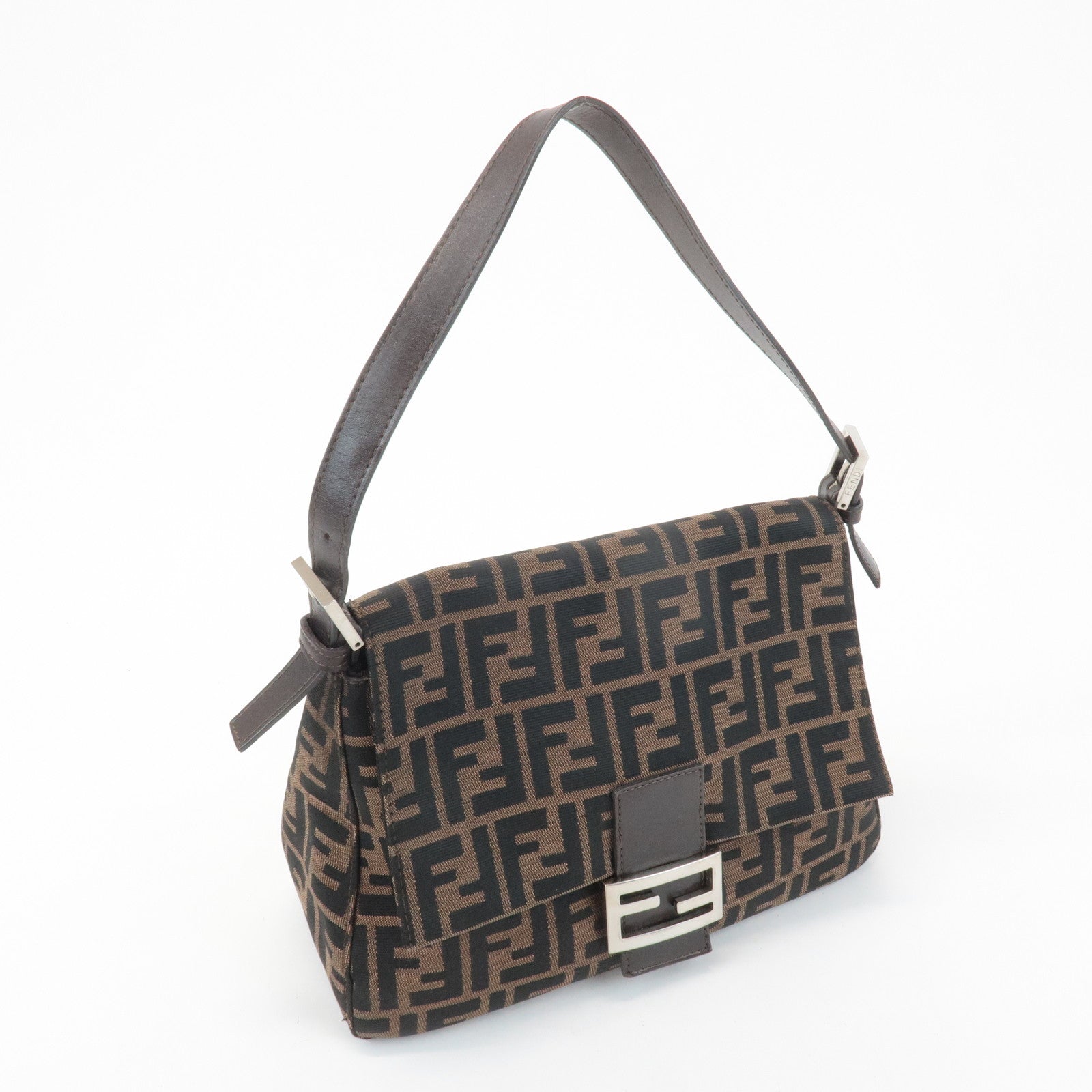 FENDI Mamma Baguette Canvas Leather Shoulder Bag Silver HDW 26325 Used