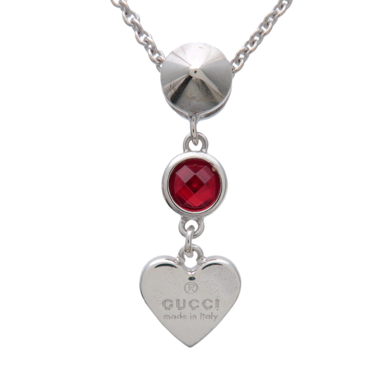 GUCCI Heart Motif Necklace SV925 Color Stone Silver Red 325871