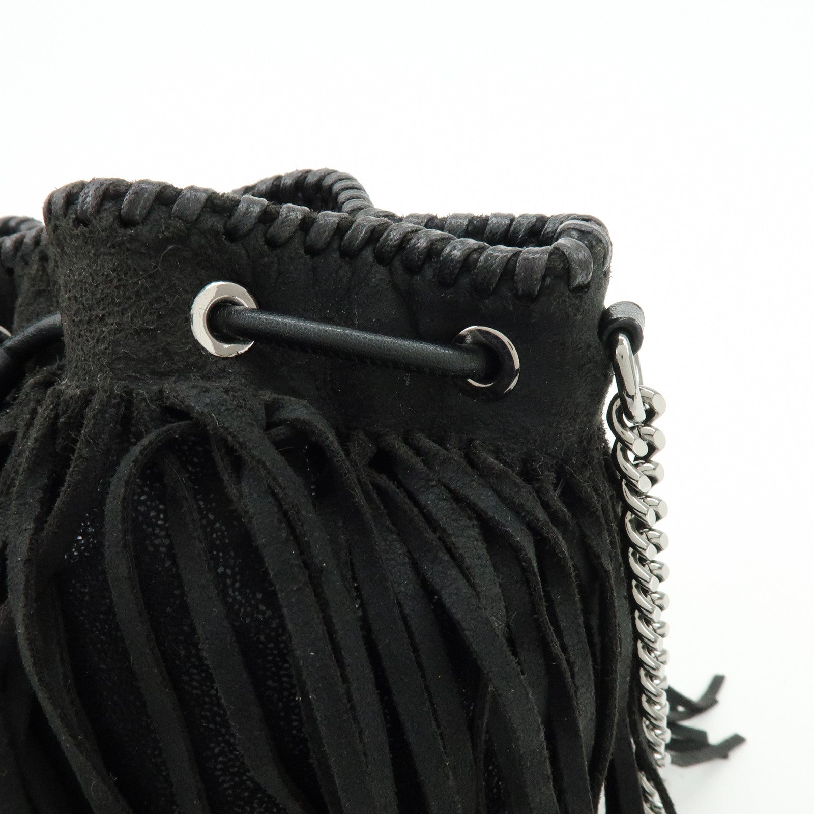 STELLA MCCARTNEY Falabella Fringe Bucket Shoulder Bag Black