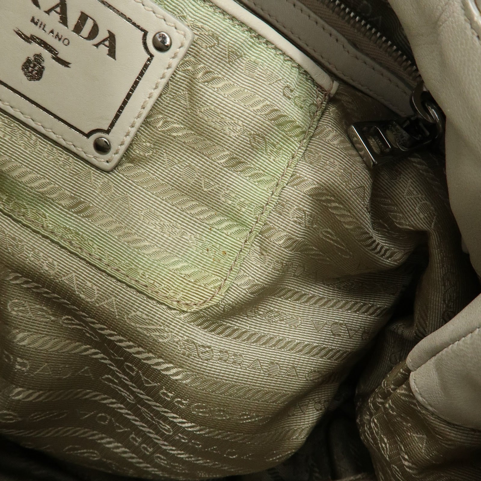 PRADA Gathered Leather Shoulder Bag Hand Bag Light Beige