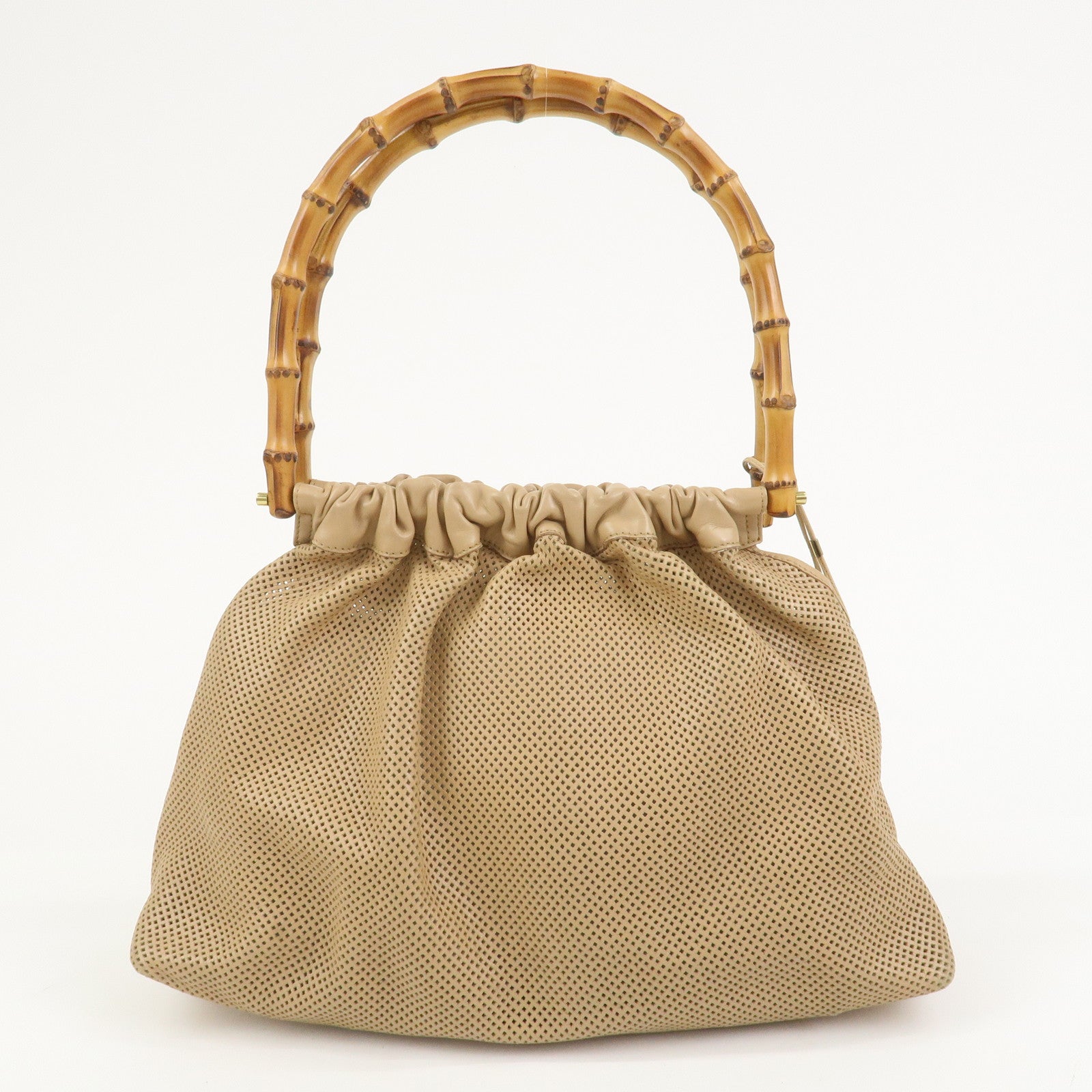 GUCCI Bamboo Leather Shoulder Bag Hand Bag Beige 92708