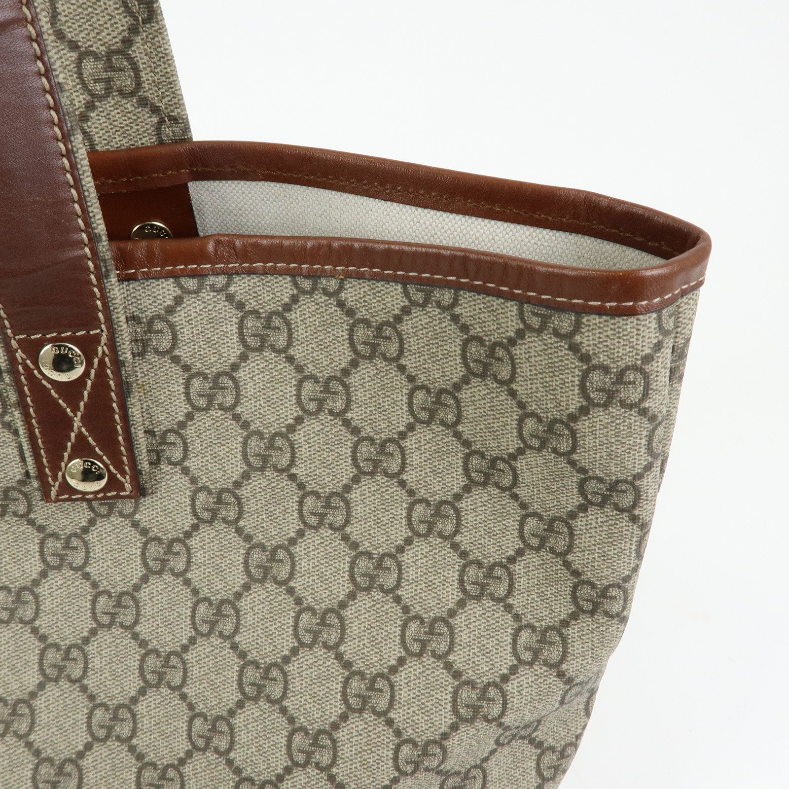 GUCCI GG Supreme Leather Sherry Tote Bag Beige Brown 211134