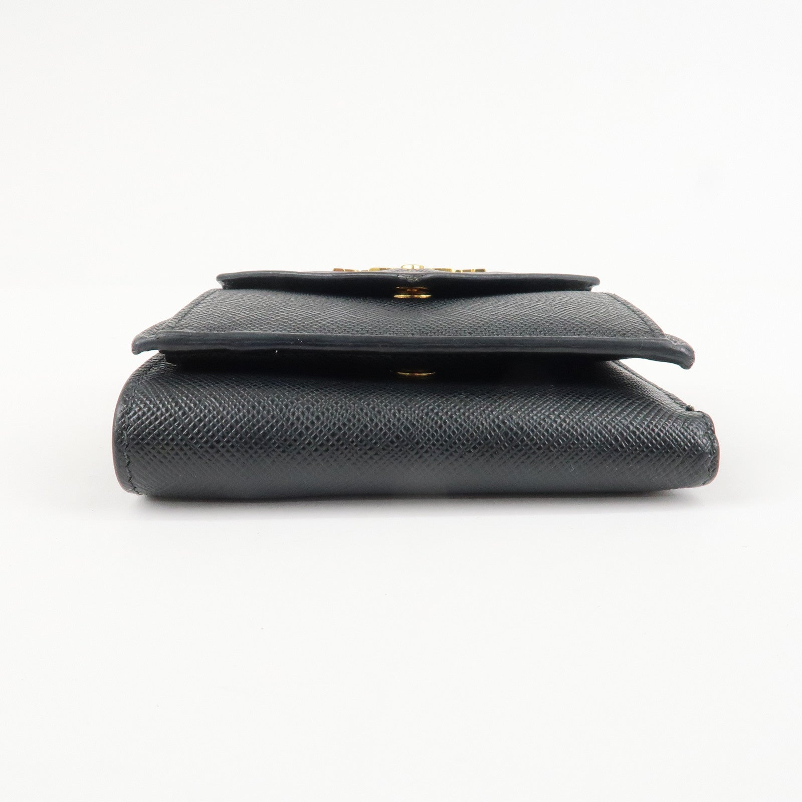 PRADA Saffiano Leather Tri-fold Wallet Black Gold Hardware 1MH021 Used