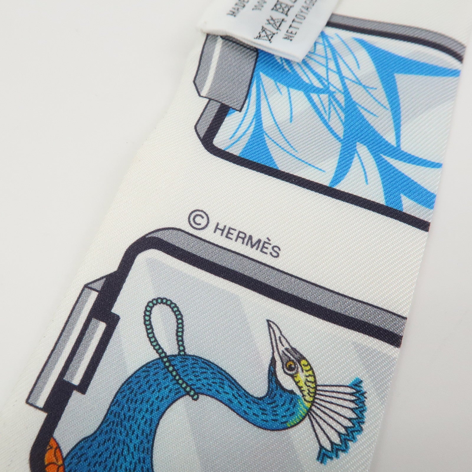 HERMES Twilly Silk 100% HERMES STORY Scarf White