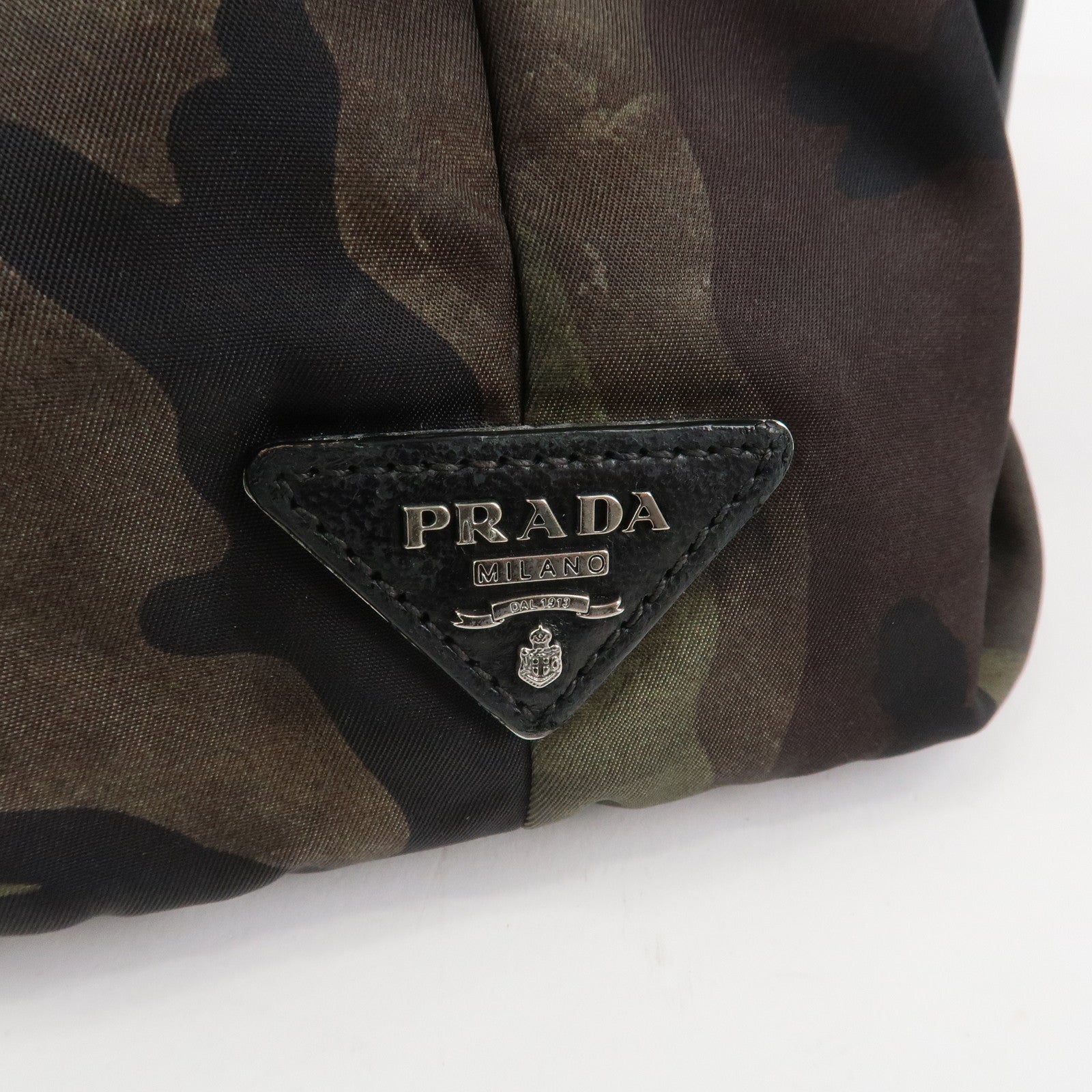 PRADATriangle Logo Nylon 2Way Hand Shoulder Bag Black Khaki BN1959