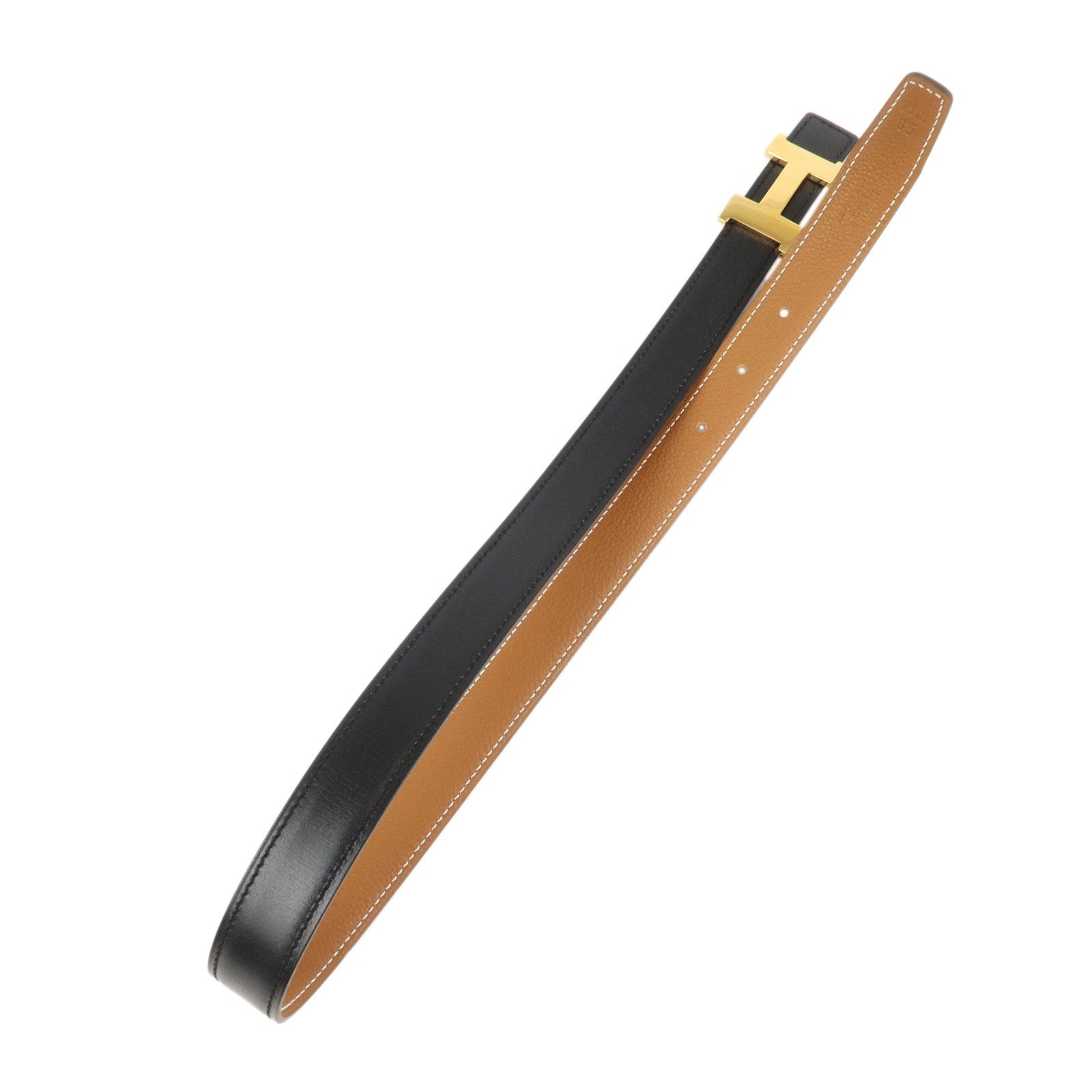 HERMES H Buckle □F Stamped Reversible Constance Belt 65 Black Brown