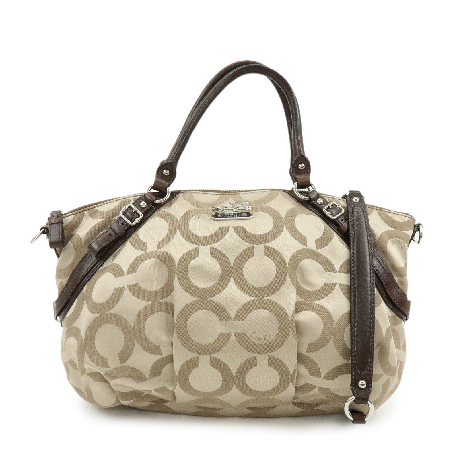 COACH Signature Nylon Learher 2Way Shoulder Bag Hand Bag Gold Brown