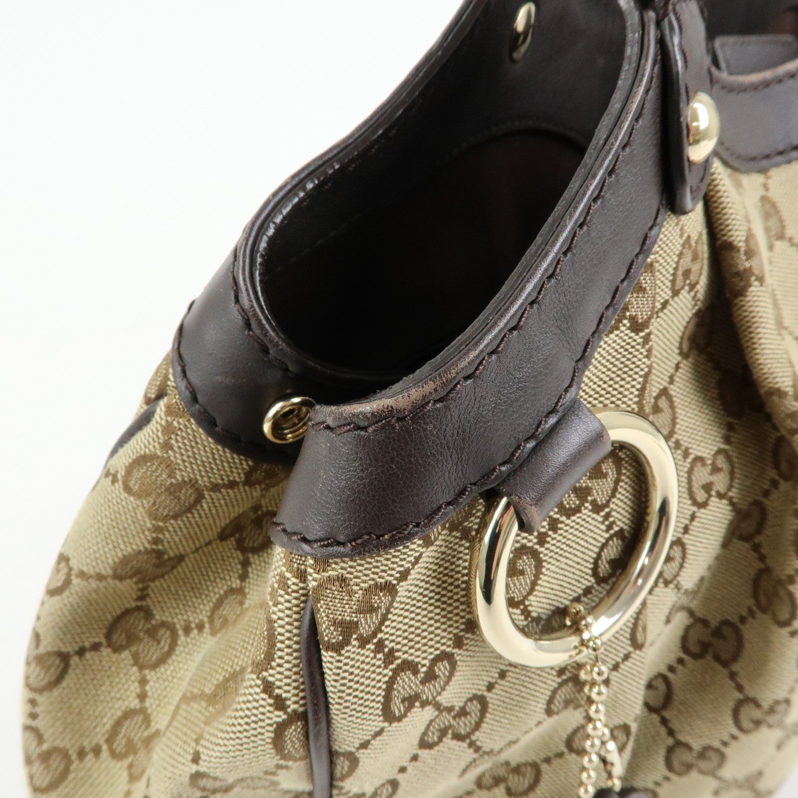 GUCCI GG Canvas Leather Tote Bag Hand Bag Dark Brown Beige 211944