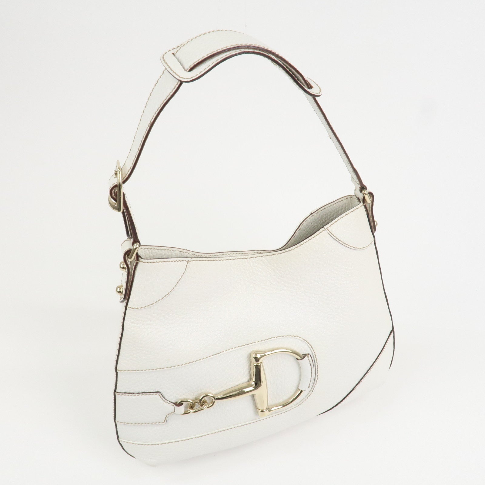 GUCCI Horsebit Leather Shoulder Bag Hand Bag White 137388