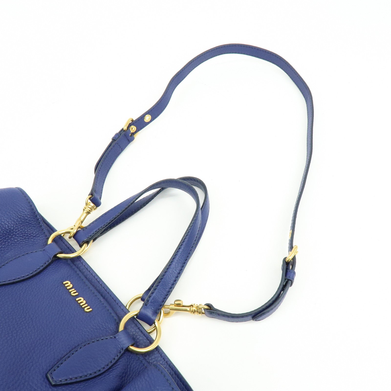 MIU MIU Leather 2Way Bag Hand Bag Shoulder Bag Blue