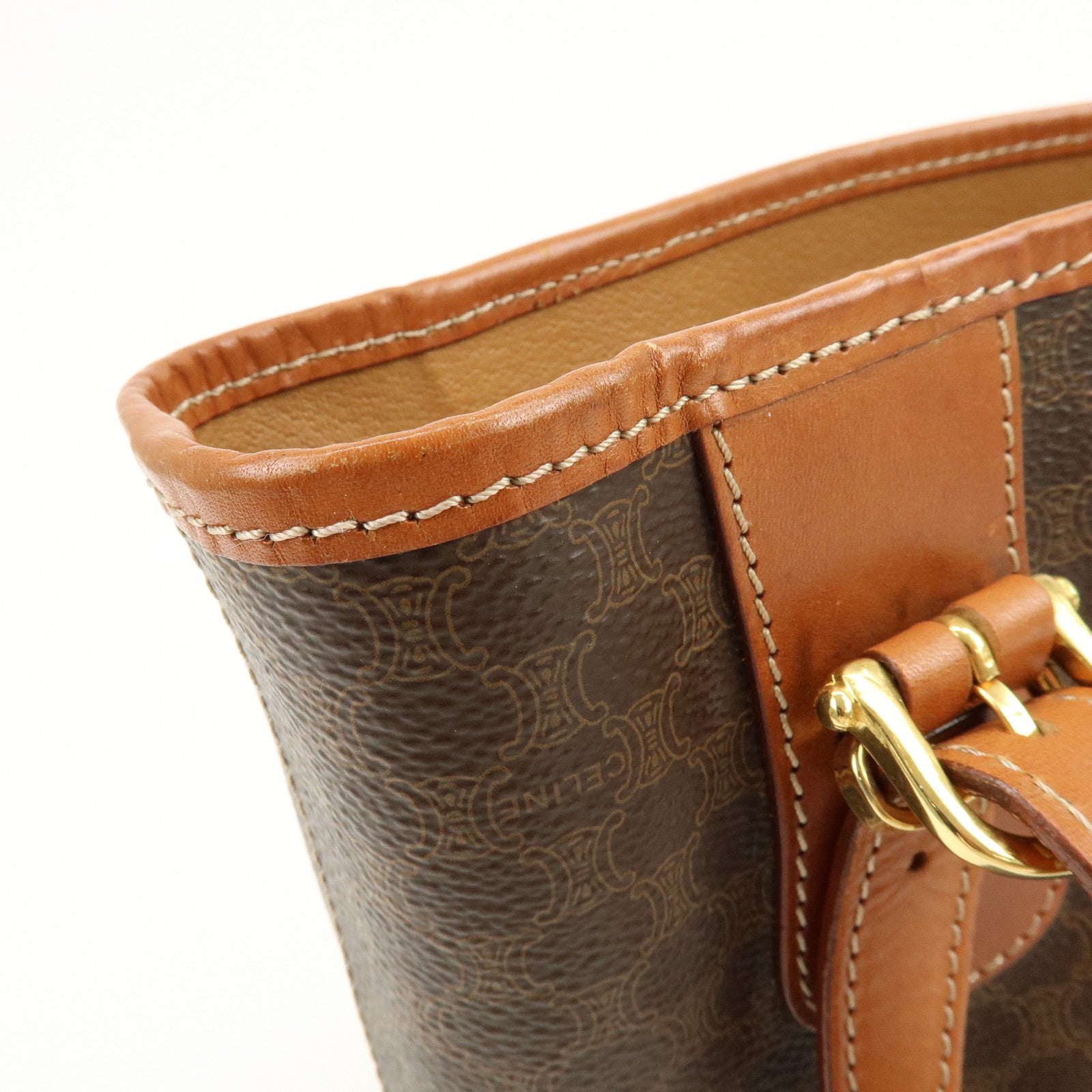 CELINE Macadam PVC Leather Tote Bag Hand Bag Shoulder Bag Brown