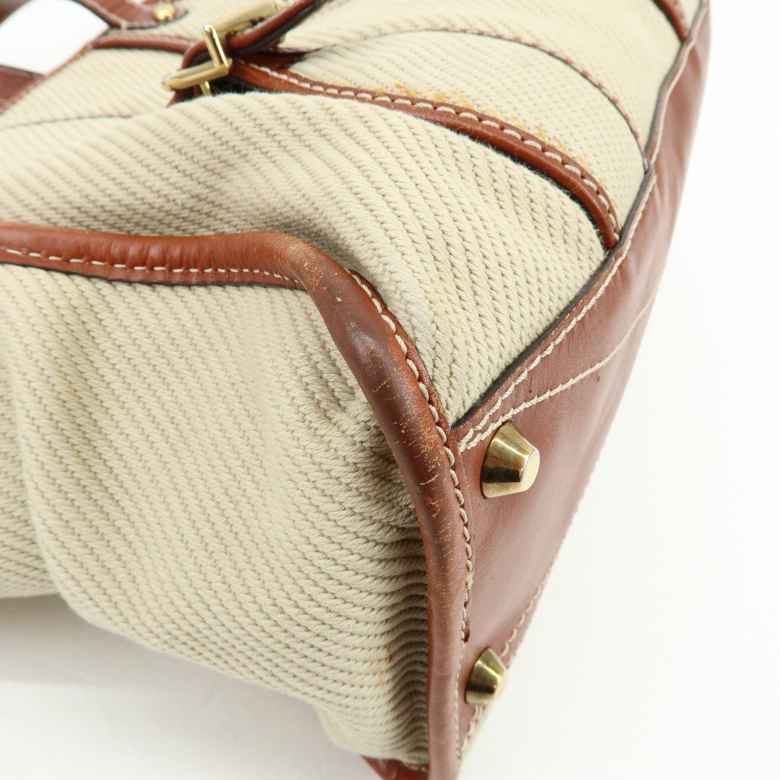 Chloe Susan Cotton Leather 2Way Bag Shoulder Bag Beige Brown