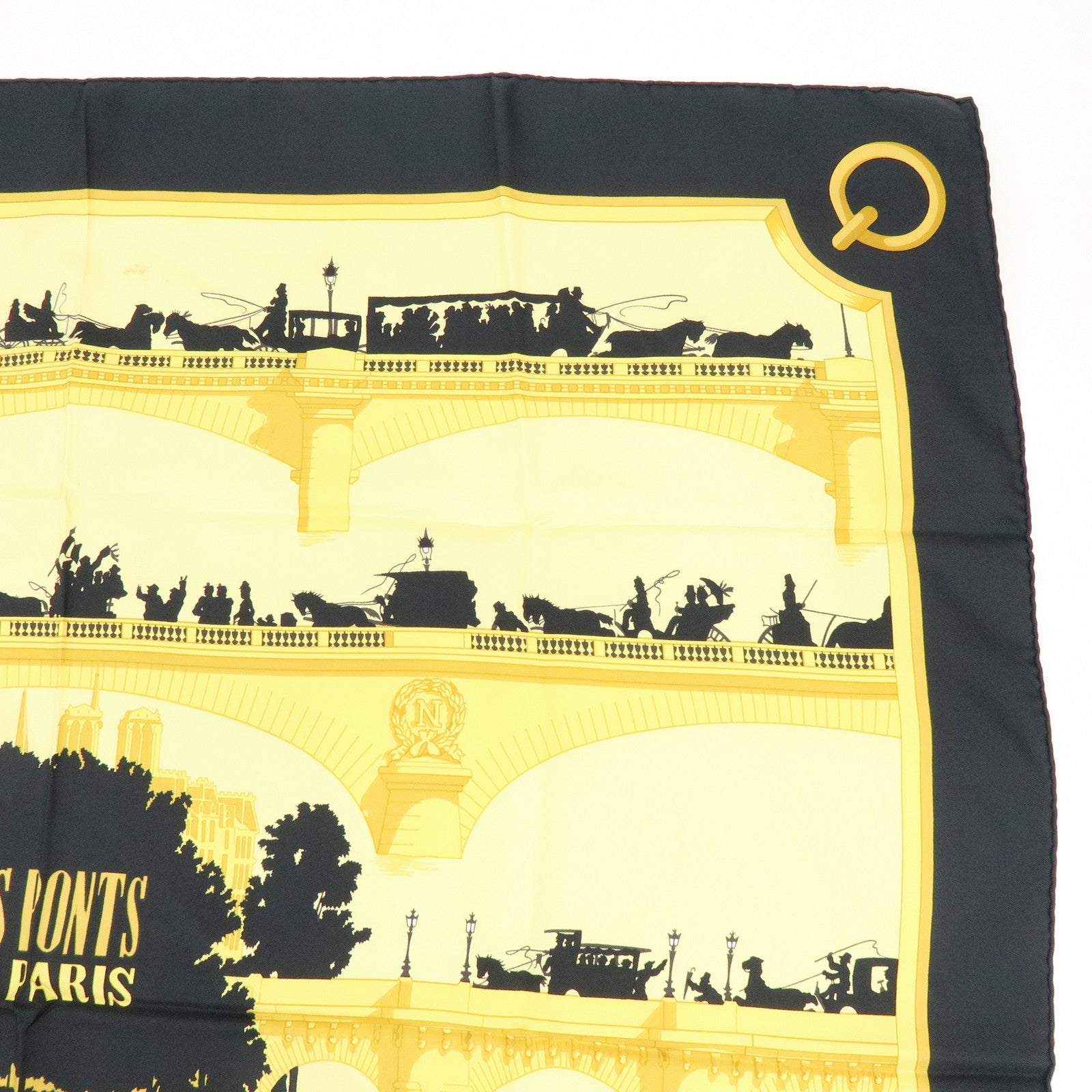 HERMES Carre 90 100% Silk LES PONTS DE PARIS Scarf Moss Green