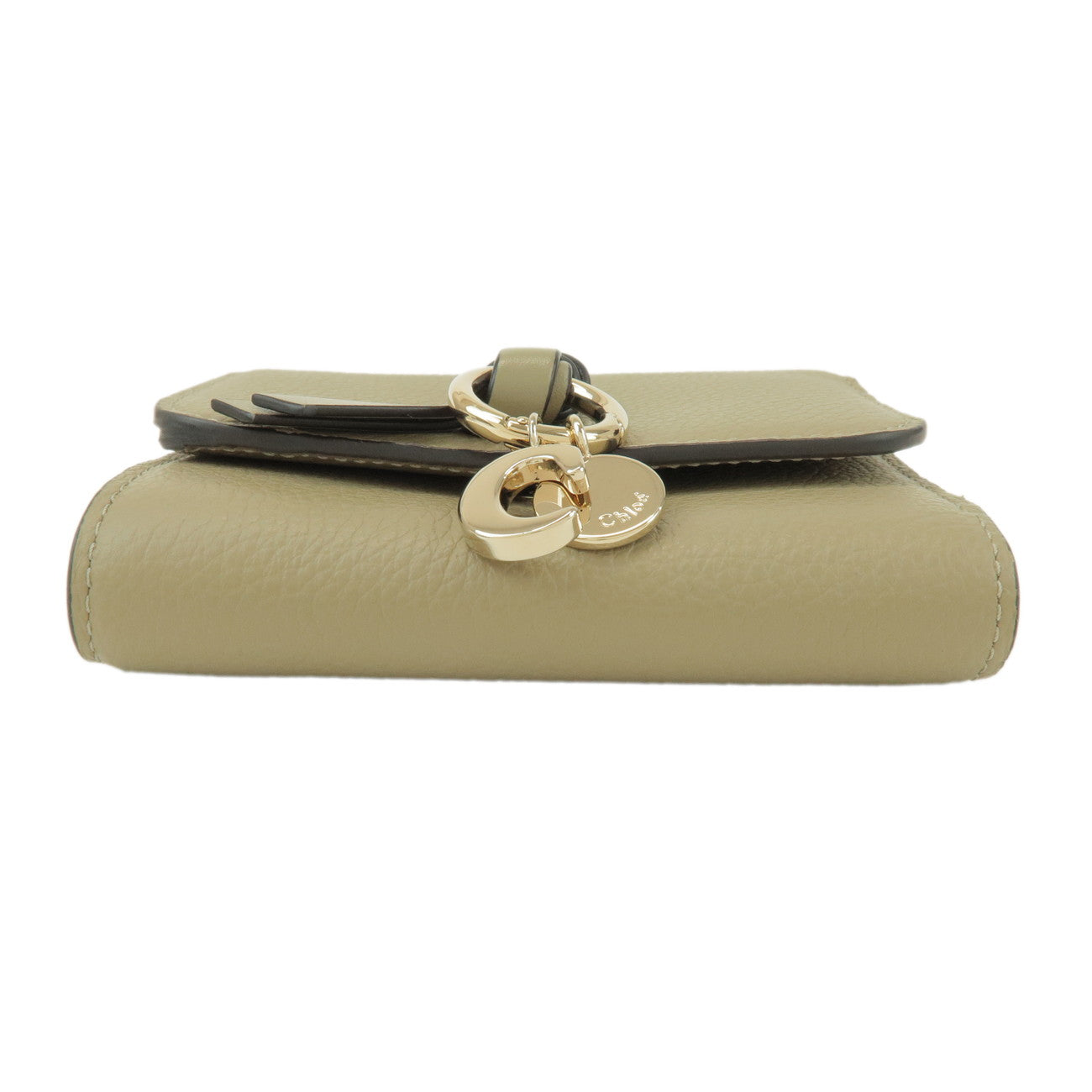 Chloe Leather Small Tri-fold C-charm Compact Wallet Khaki