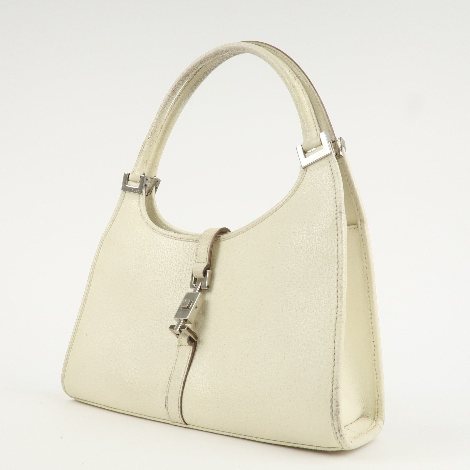 GUCCI Jackie Leather Shoulder Bag Hand Bag Ivory Silver HDW Used